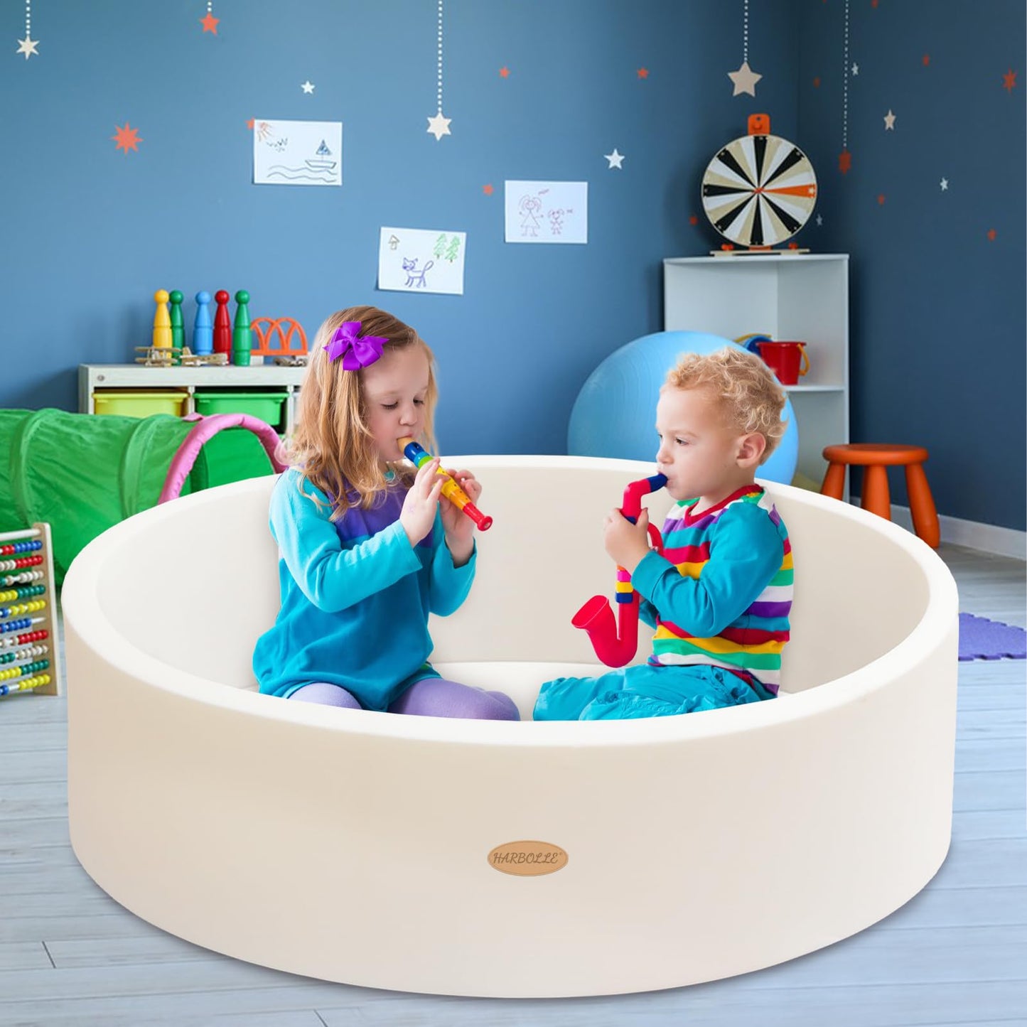 HARBOLLE Baby Ball Pit 47.2-Inch Diameter Soft Memory Foam Inner Easy 2-Part Setup