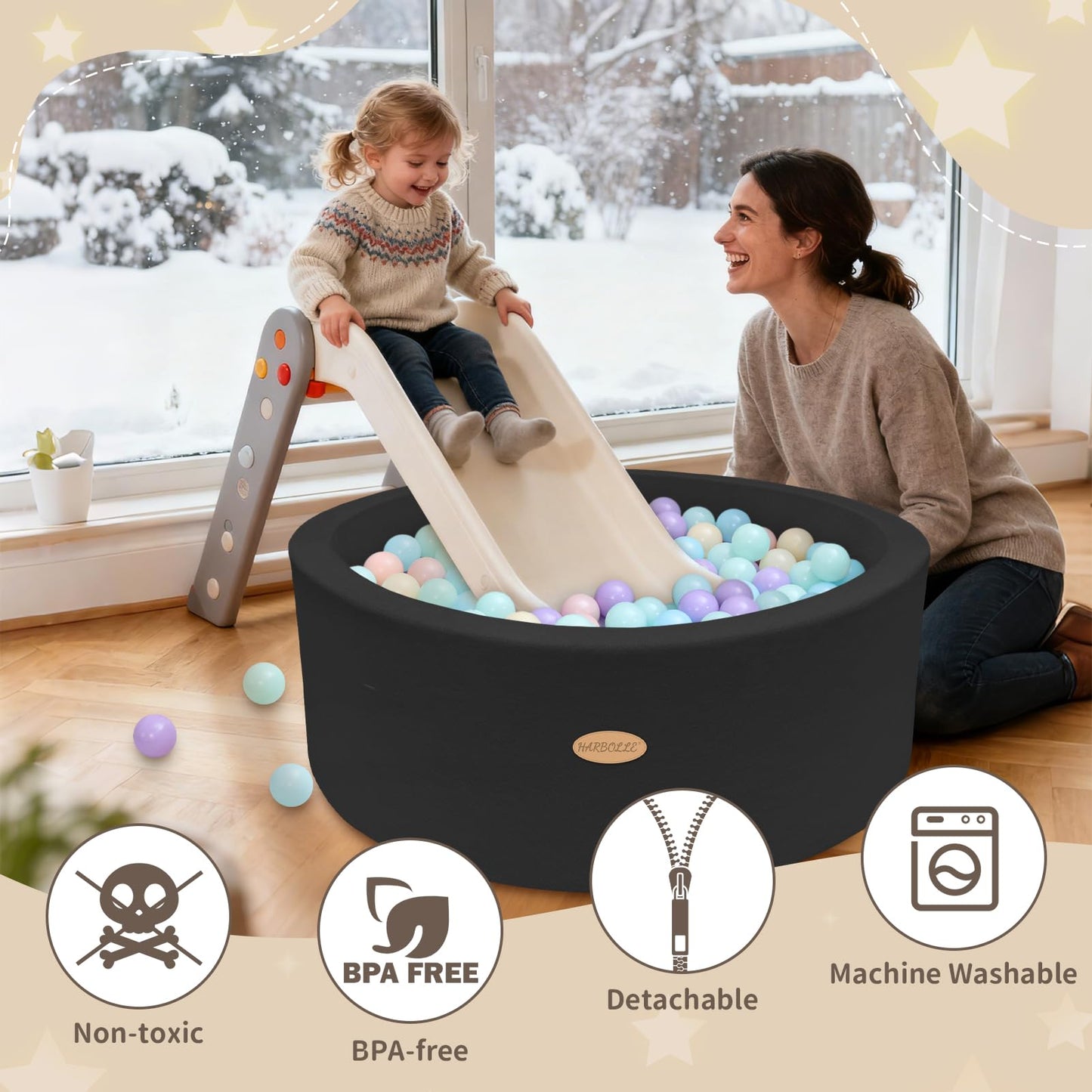 HARBOLLE 35.4in Soft Fleece Ball Pit & Playpen for Toddlers & Babies – Indoor/Outdoor