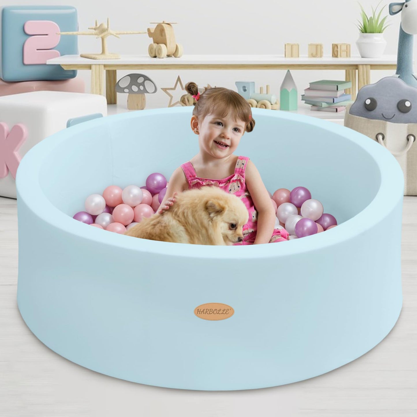 HARBOLLE Baby Ball Pit 35.4in - Soft Memory Foam Play Area for Babies, Toddlers & Kids
