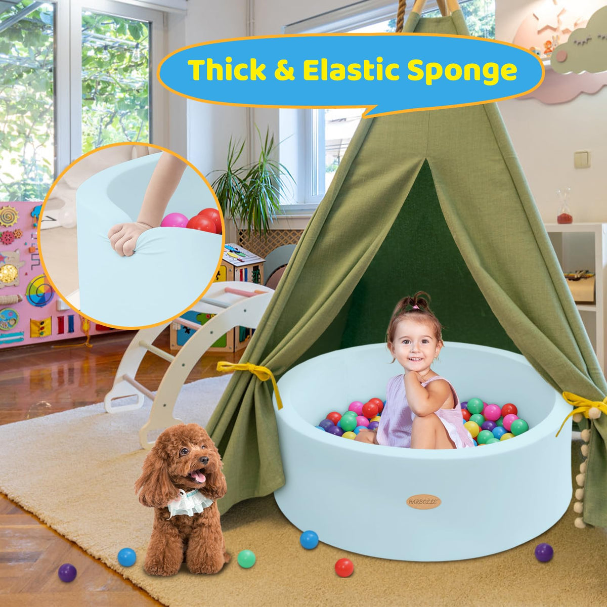 HARBOLLE Baby Ball Pit 35.4in - Soft Memory Foam Play Area for Babies, Toddlers & Kids