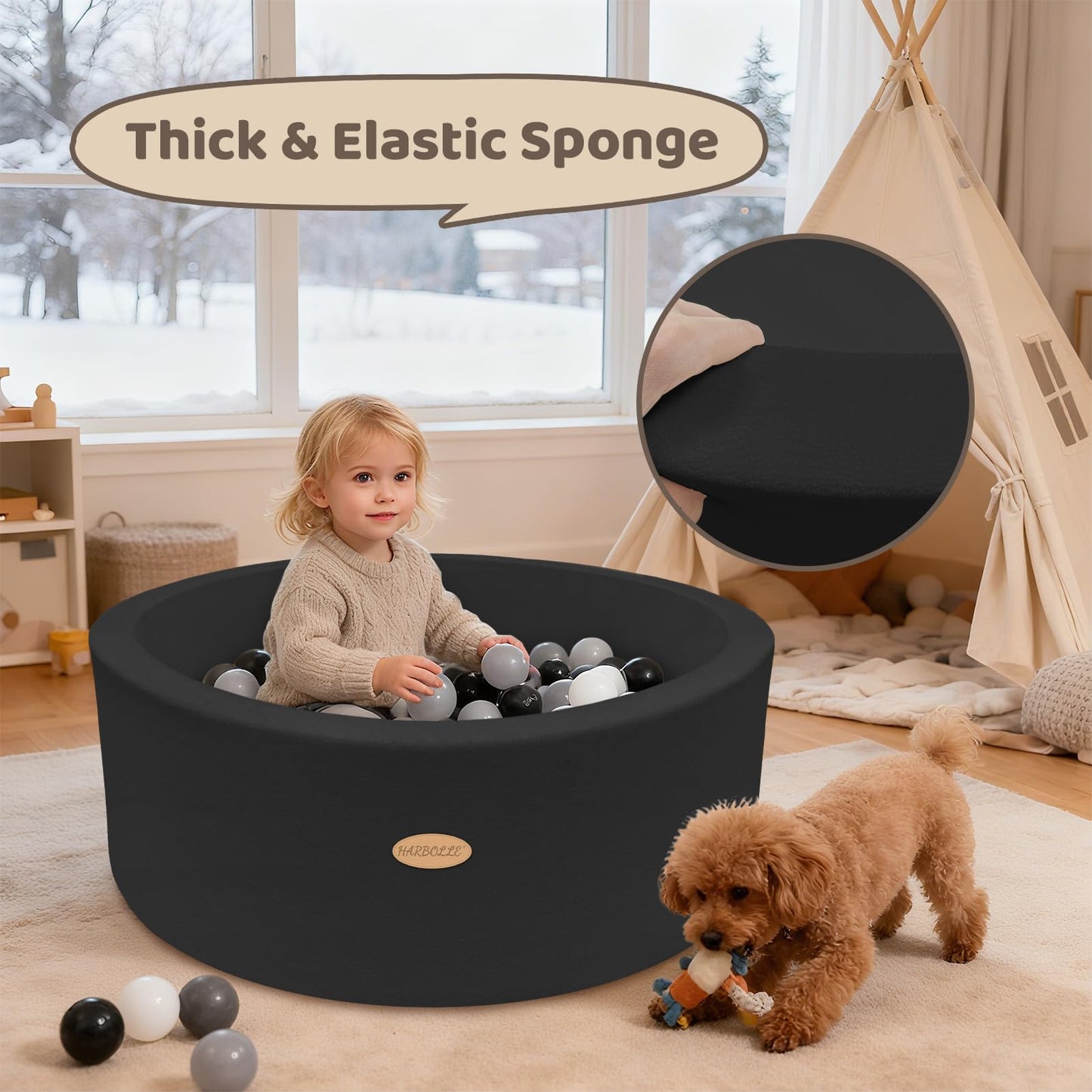 HARBOLLE 35.4in Soft Fleece Ball Pit & Playpen for Toddlers & Babies – Indoor/Outdoor