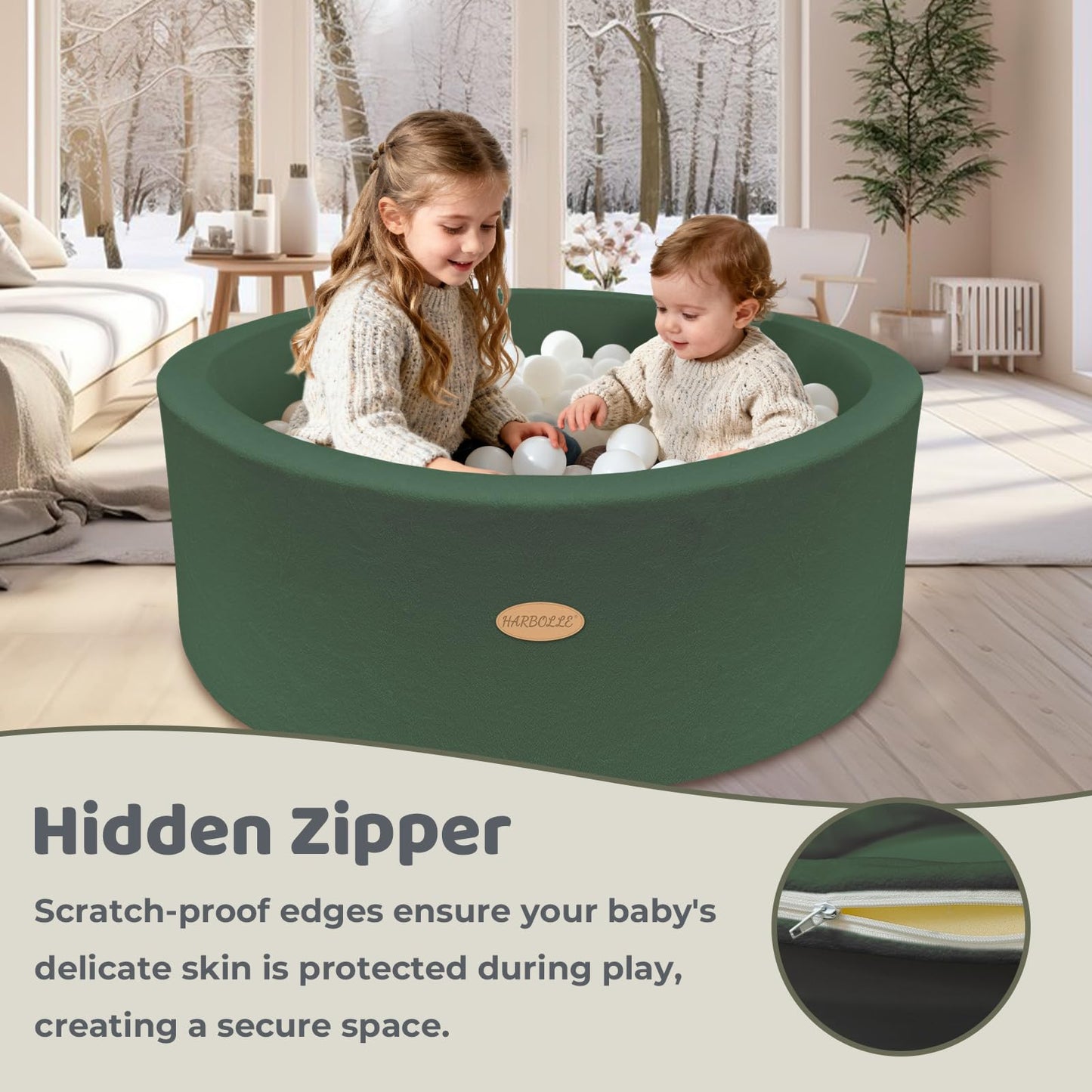HARBOLLE 35.4-Inch Soft Fleece Ball Pit & Playpen for Toddlers, Indoor/Outdoor, Green