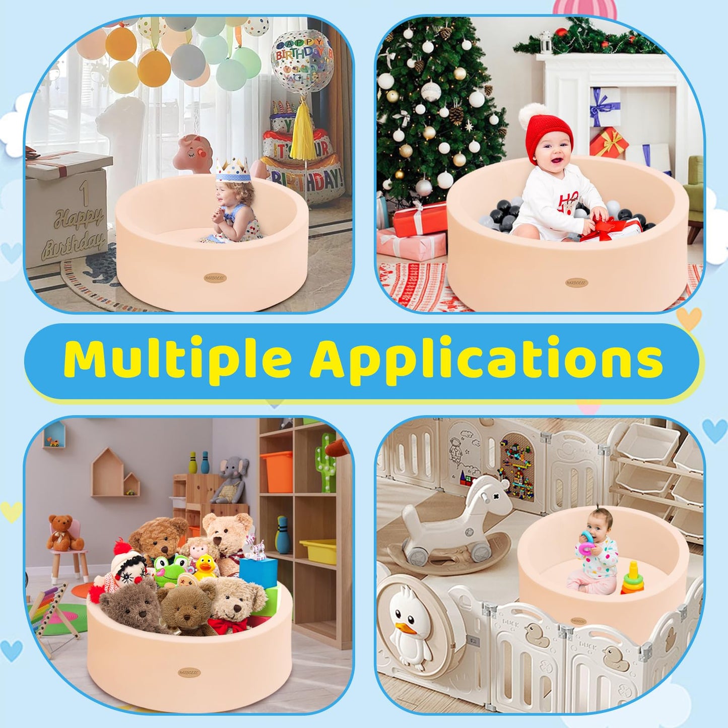 HARBOLLE Baby Ball Pit 35.4-inch Round Memory Foam Playpen – Indoor Outdoor Beige