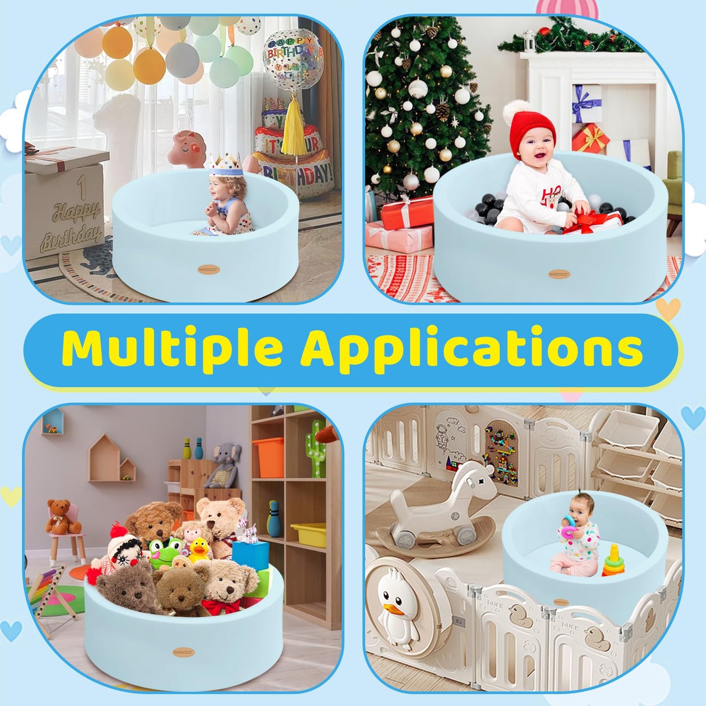 HARBOLLE Baby Ball Pit 35.4in - Soft Memory Foam Play Area for Babies, Toddlers & Kids