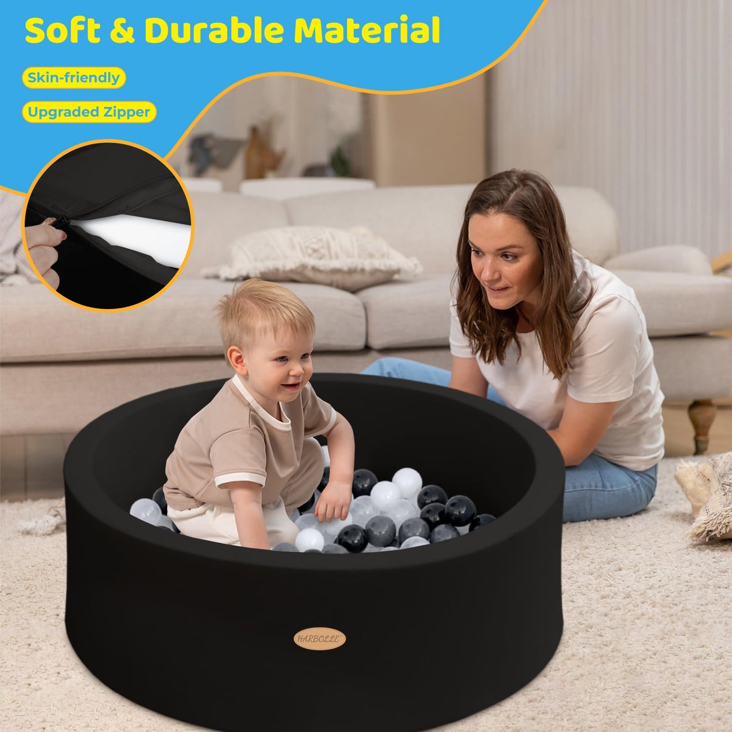 HARBOLLE Baby Ball Pit 35.4-inch Memory Foam Playpen – Indoor/Outdoor Fun for Babies & Toddlers
