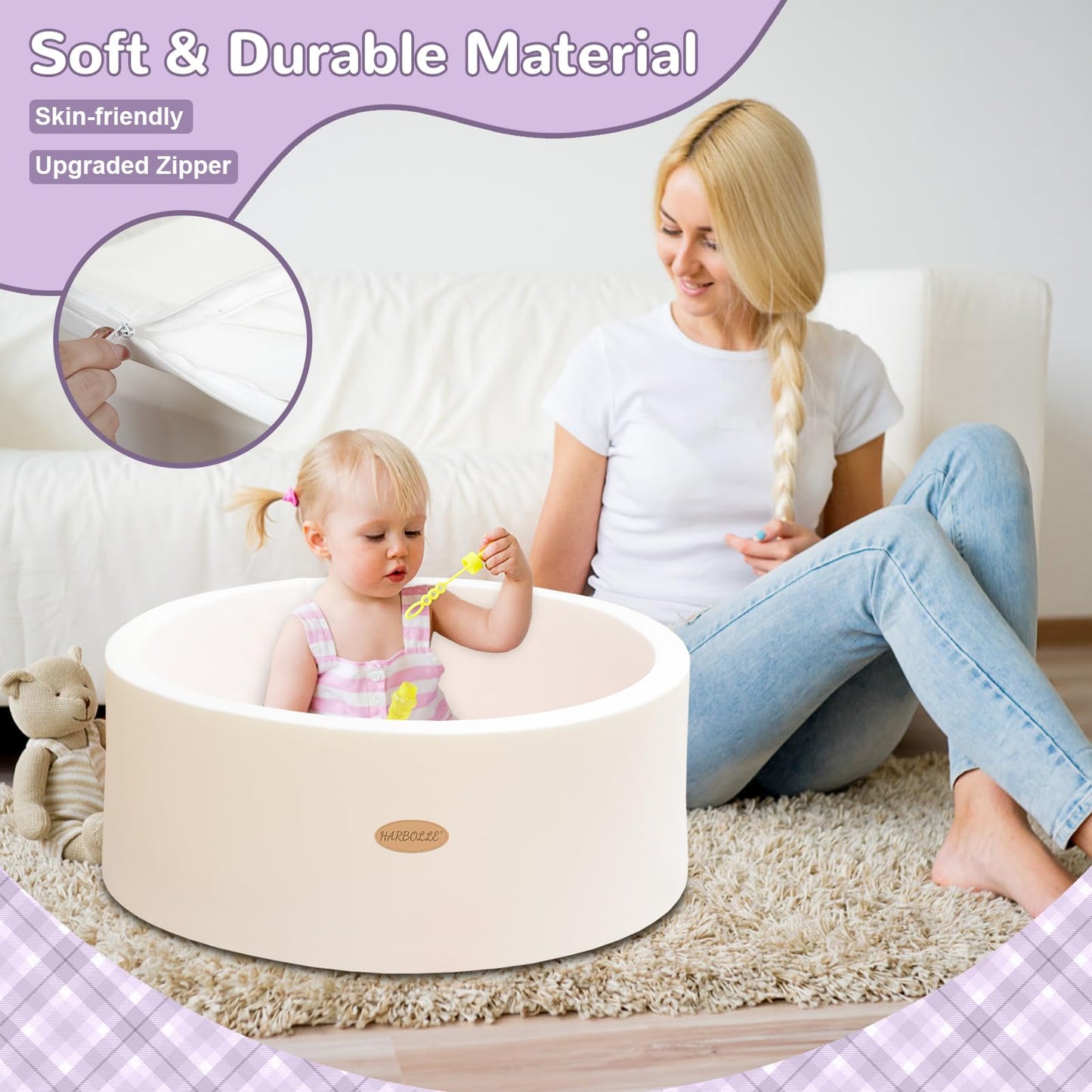 HARBOLLE Baby Ball Pit 27.6-inch Memory Foam Play Space – Safe, Soft, White