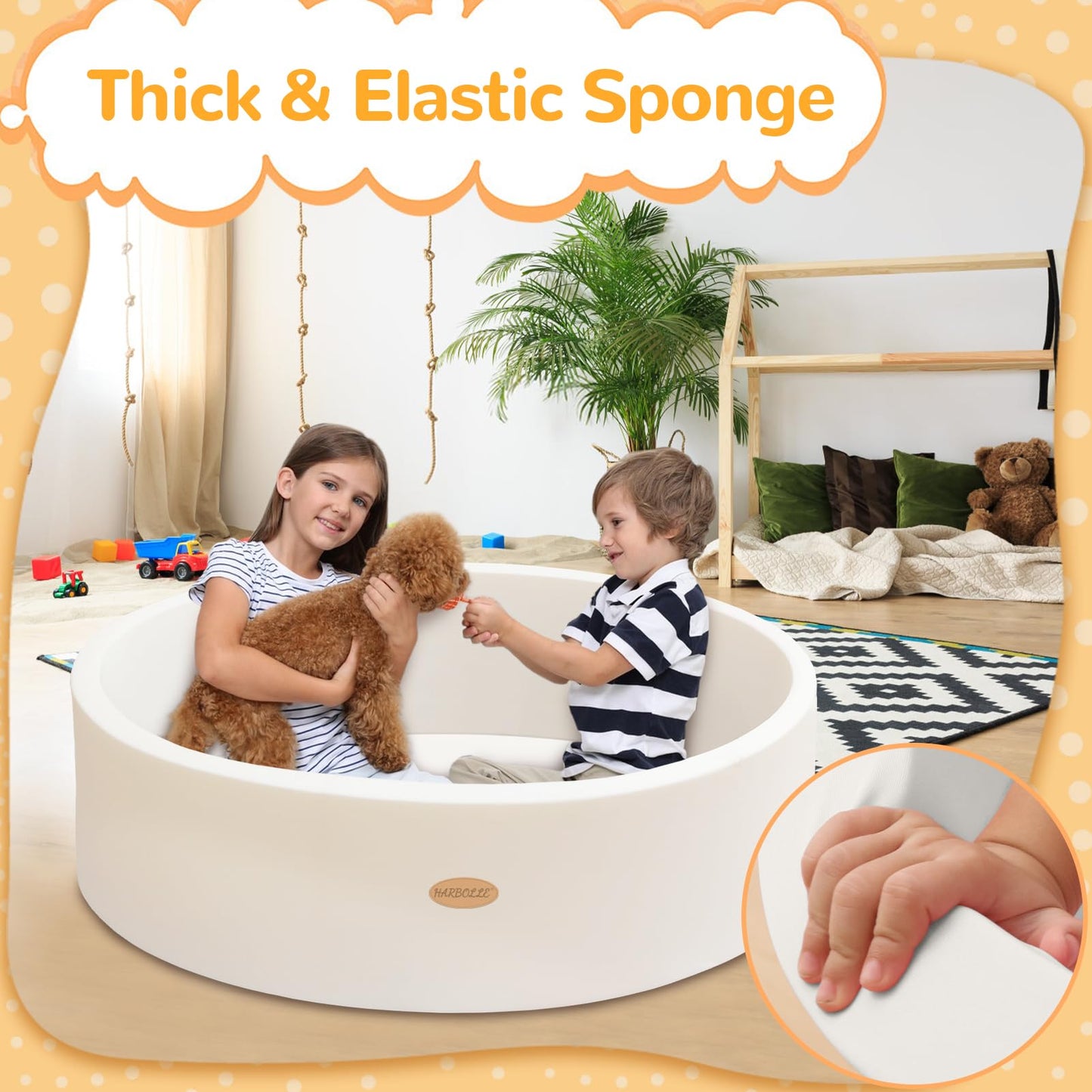 HARBOLLE Baby Ball Pit 47.2-Inch Diameter Soft Memory Foam Inner Easy 2-Part Setup