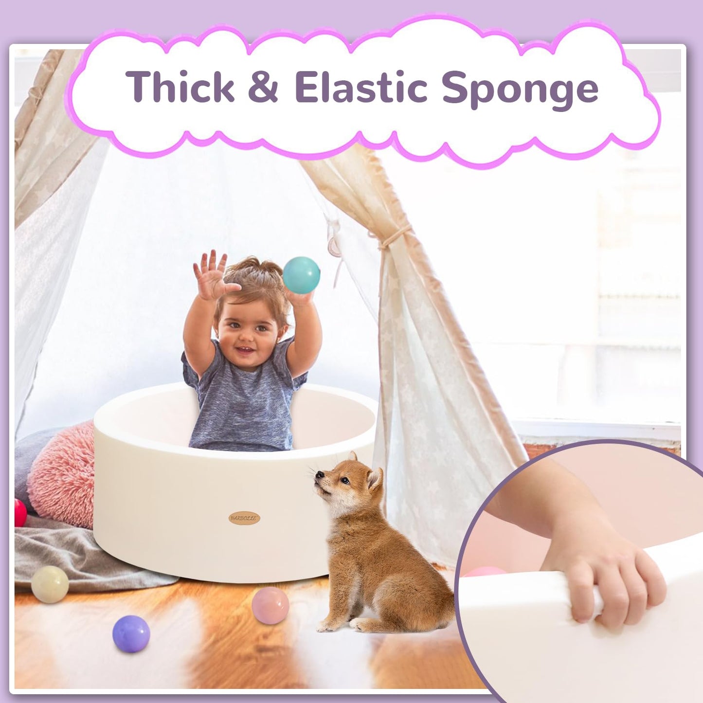 HARBOLLE Baby Ball Pit 27.6-inch Memory Foam Play Space – Safe, Soft, White