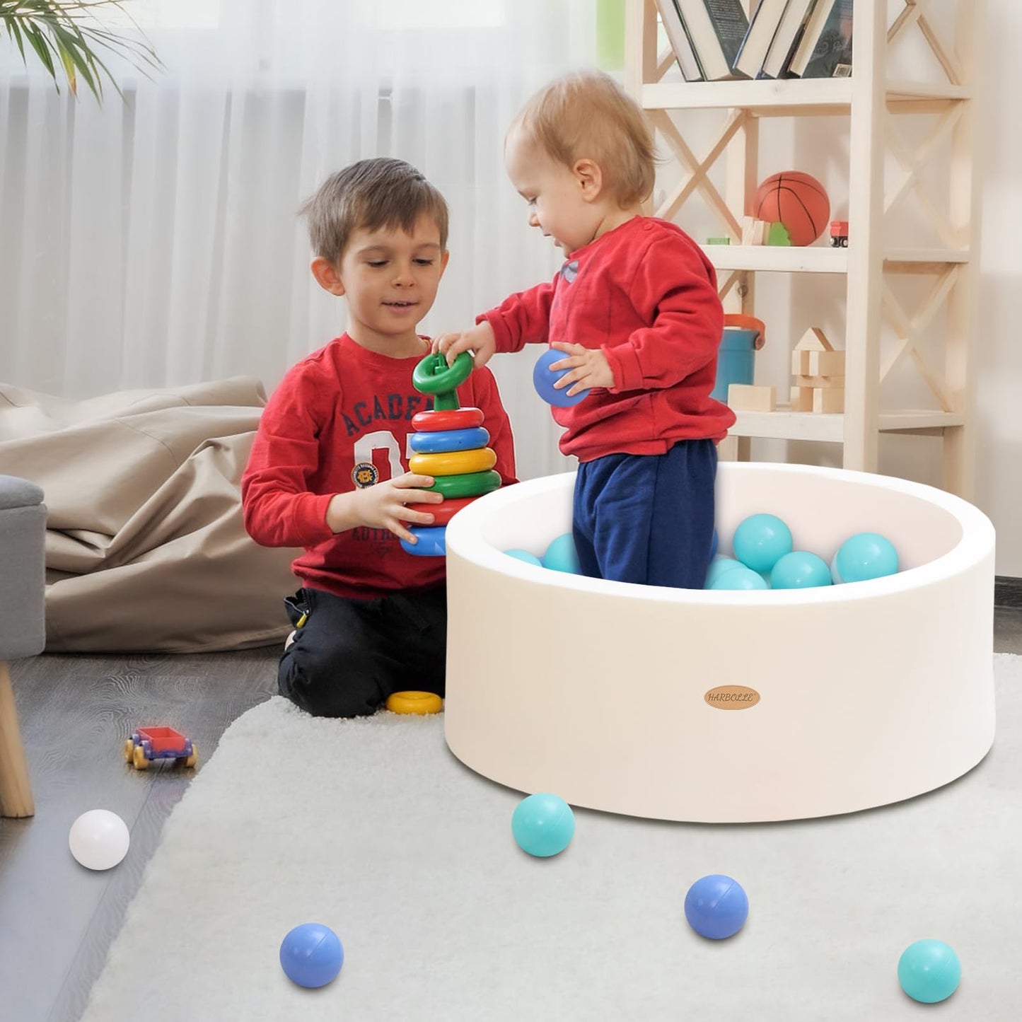 HARBOLLE Baby Ball Pit 27.6-inch Memory Foam Play Space – Safe, Soft, White