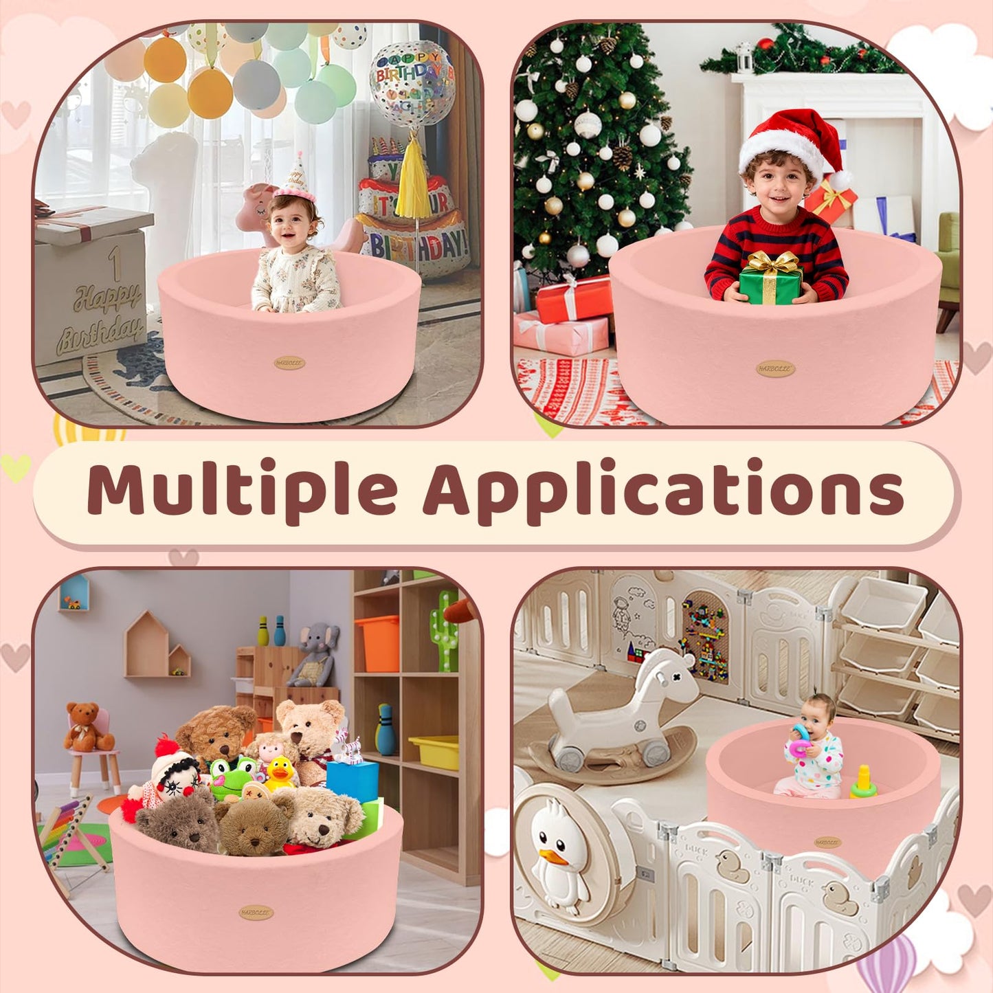 HARBOLLE 35.4in Soft Fleece Ball Pit & Playpen – Indoor/Outdoor Toddler Play Center, Pink