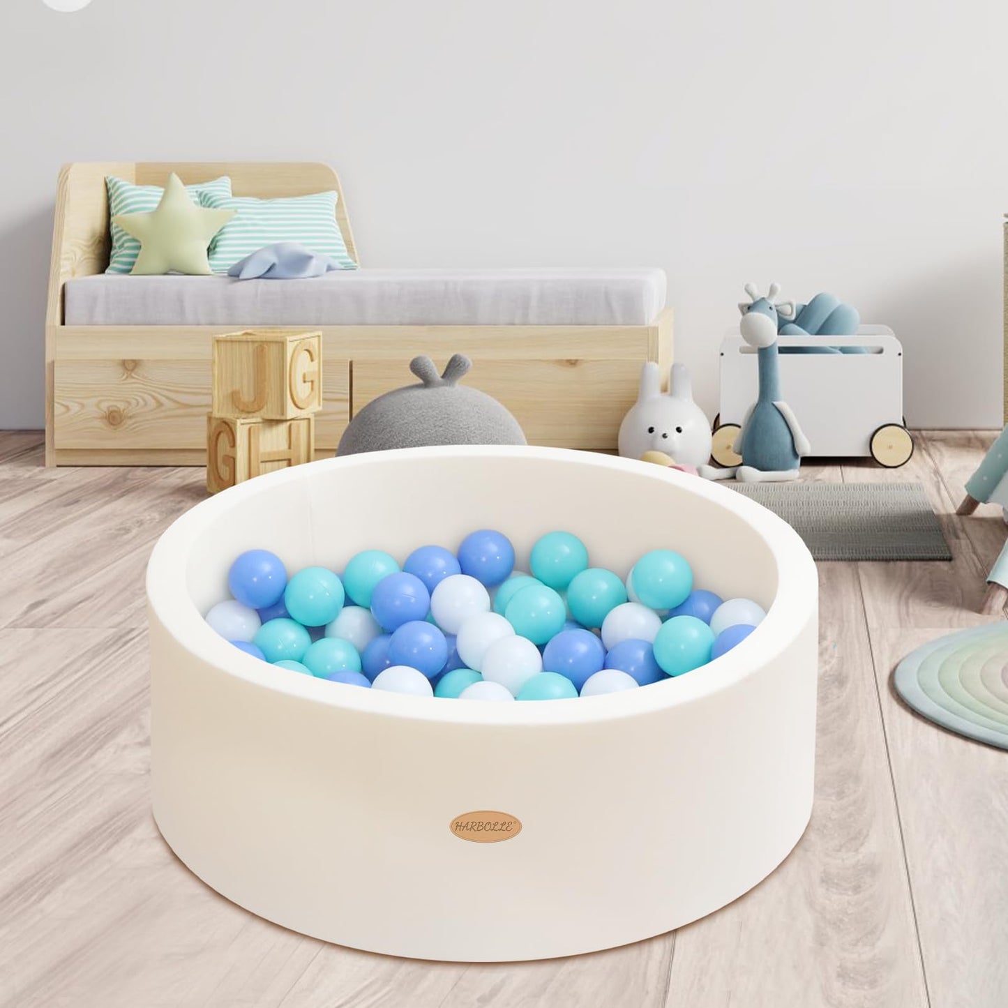 HARBOLLE Baby Ball Pit 27.6-inch Memory Foam Play Space – Safe, Soft, White