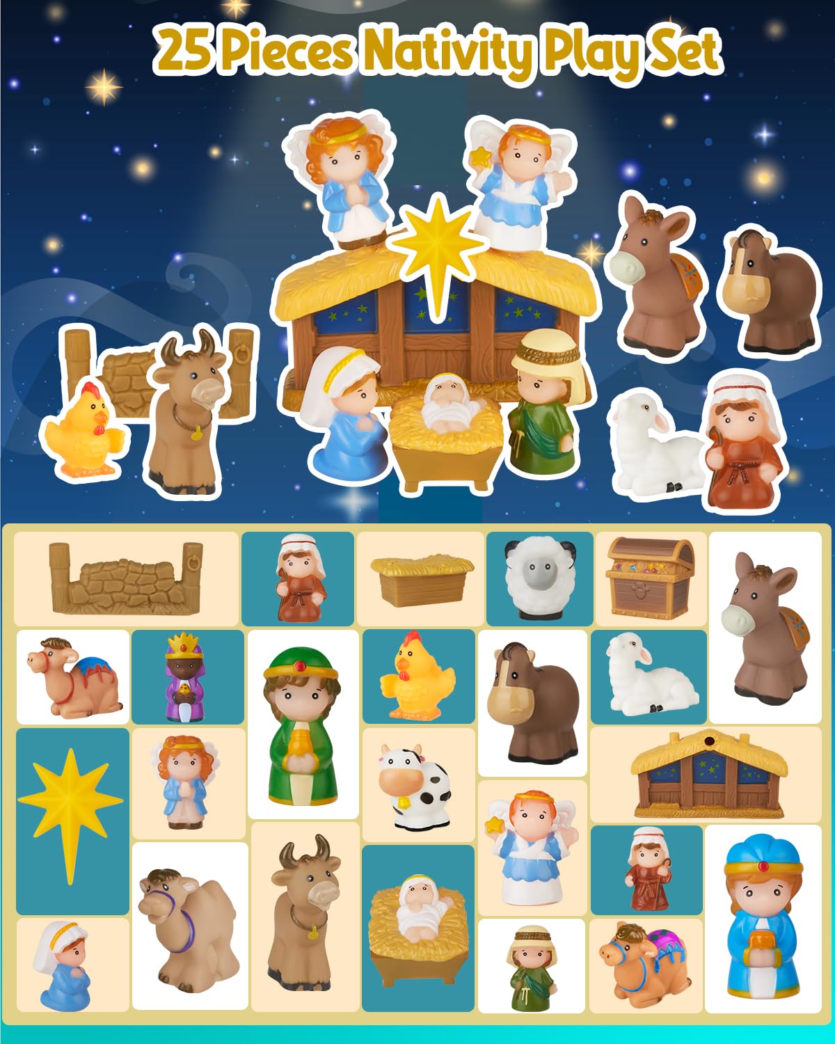 Hardwind 25-Piece Nativity Set for Kids | Complete Toddler Nativity Scene Playset (Ages 1-6+)
