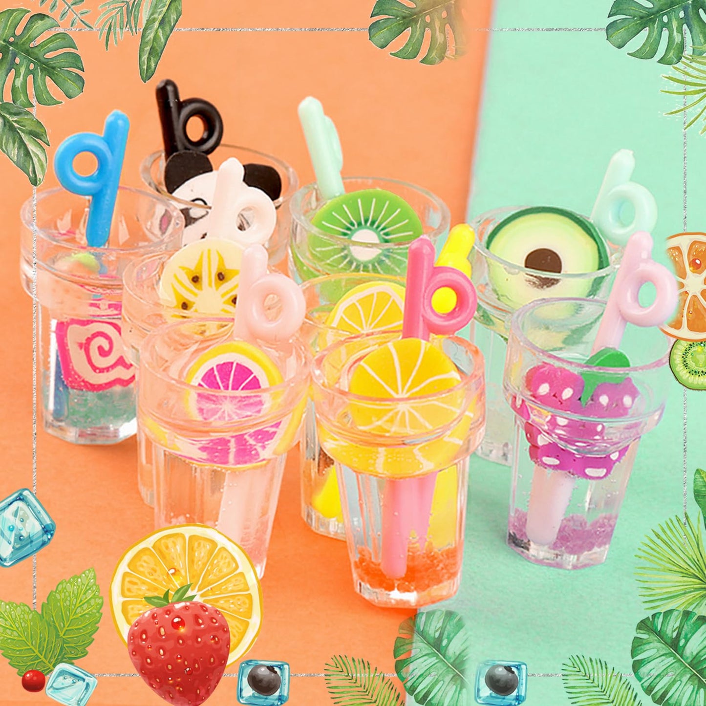 Harewu 9Pcs 1:12 Miniature Beverage Bottles for Dollhouses | Colorful Fruit Set