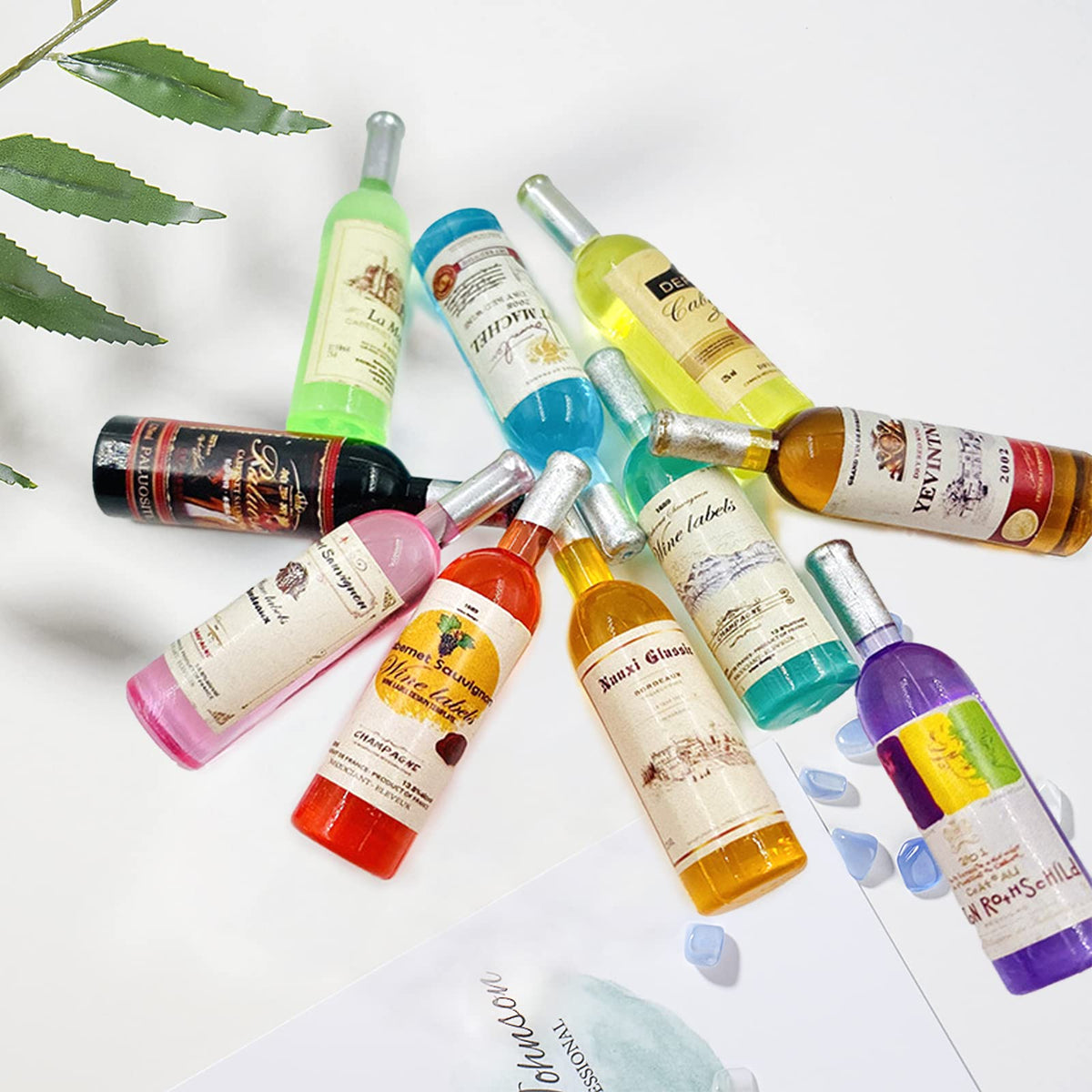 Harewu 10Pcs 1:12 Scale Miniature Wine Bottles Set – Dollhouse Drink Accessories (Non-Repeating)