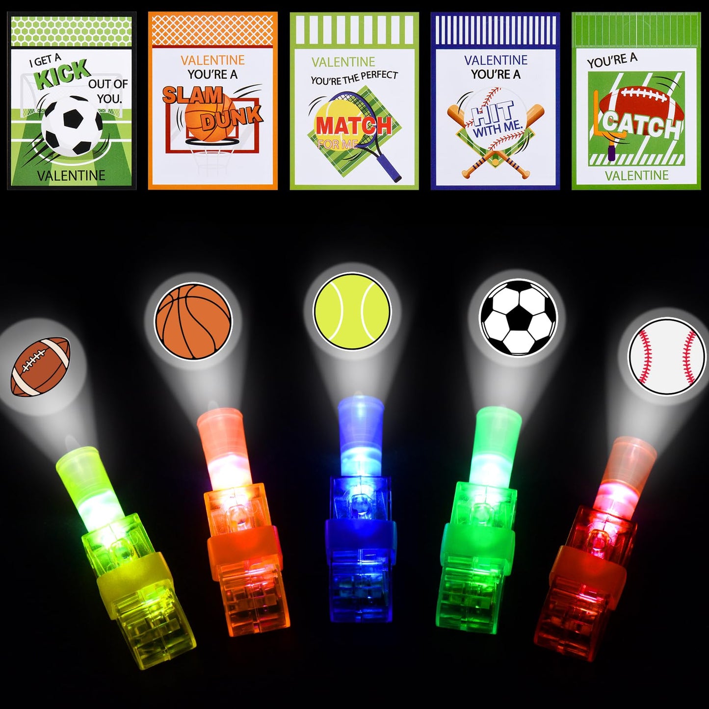 Harkta Valentines Day Finger Lights with Cards – 30 Pack Glow-in-the-Dark Party Favors for Kids