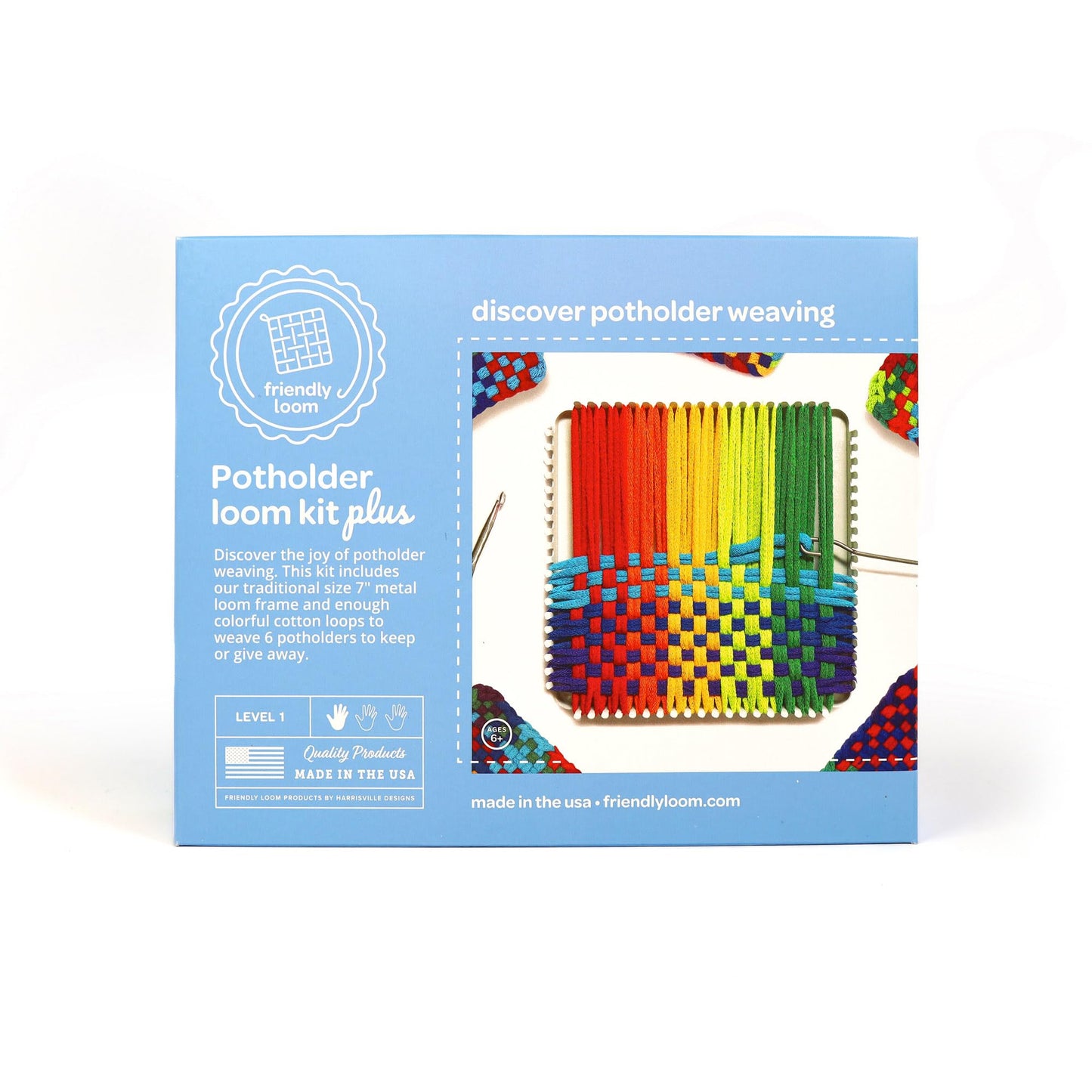 Friendly Loom 7” Traditional Potholder Kit by Harrisville Designs — Made in USA, 6 Potholders