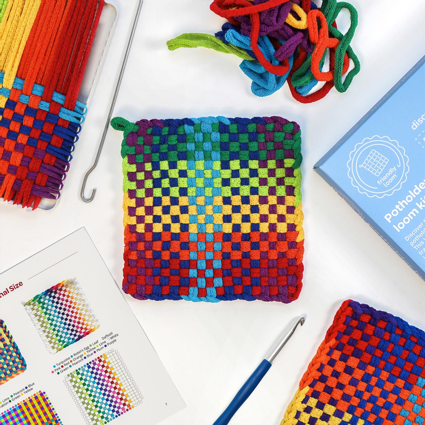 Friendly Loom 7” Traditional Potholder Kit by Harrisville Designs — Made in USA, 6 Potholders