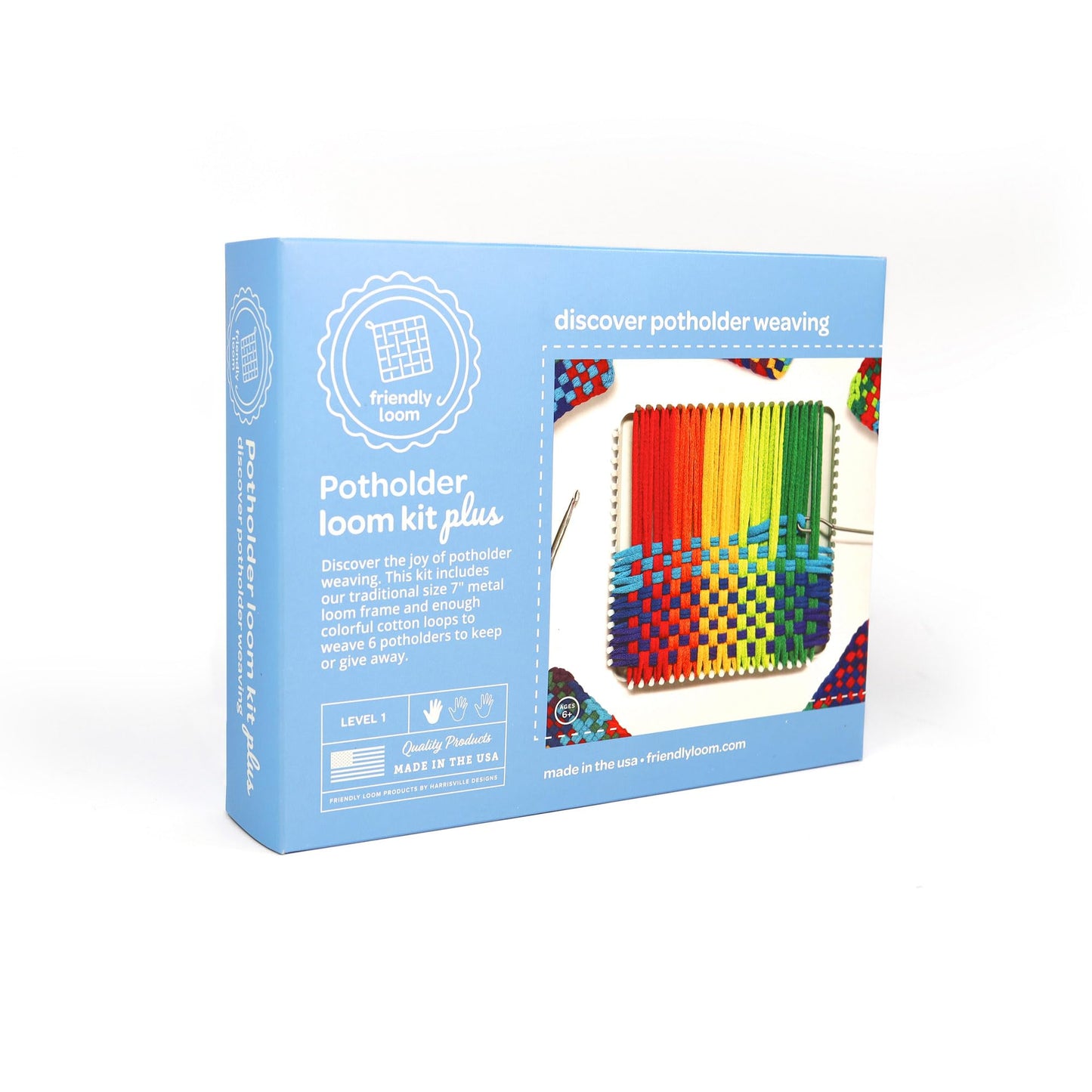 Friendly Loom 7” Traditional Potholder Kit by Harrisville Designs — Made in USA, 6 Potholders