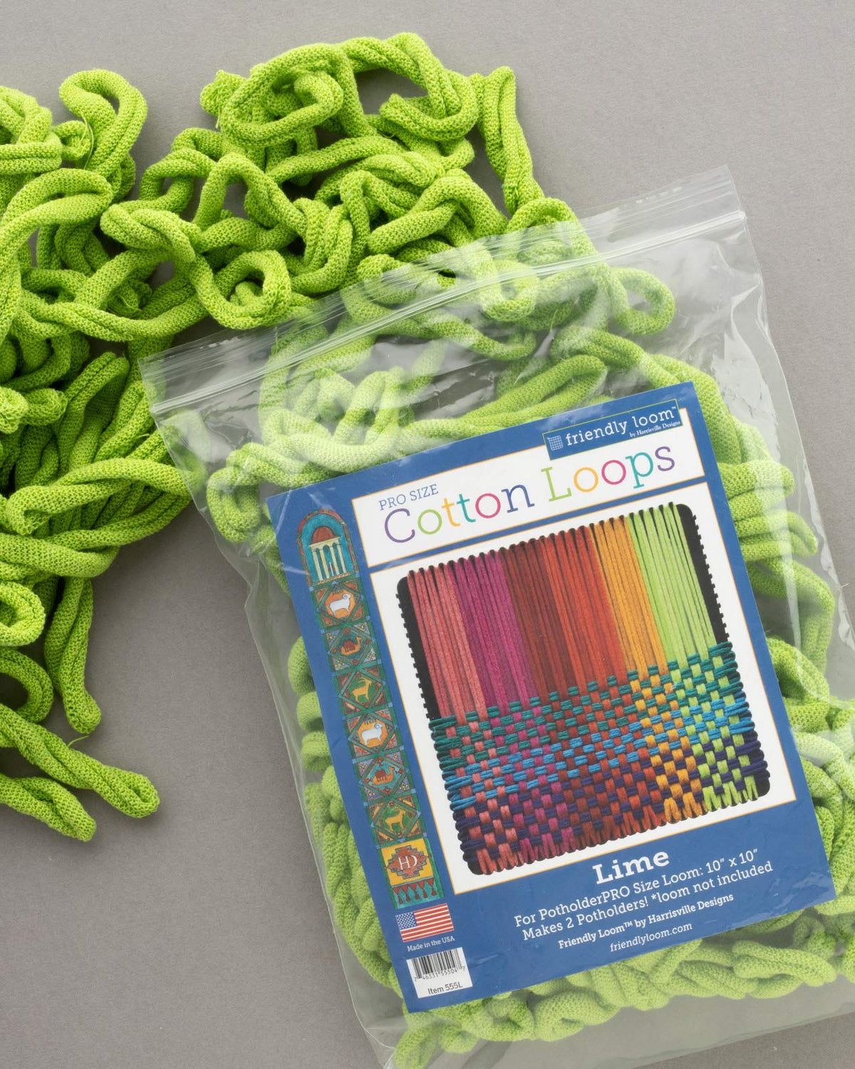Harrisville Designs Friendly Loom Lime Pro Loops – 10-inch Potholder Kit