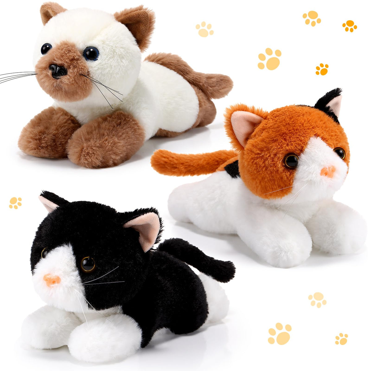 Harrycle 3-Pack 9-Inch Cat Plush Toys – Cute Kitten Stuffed Animals for Kids & Gifts