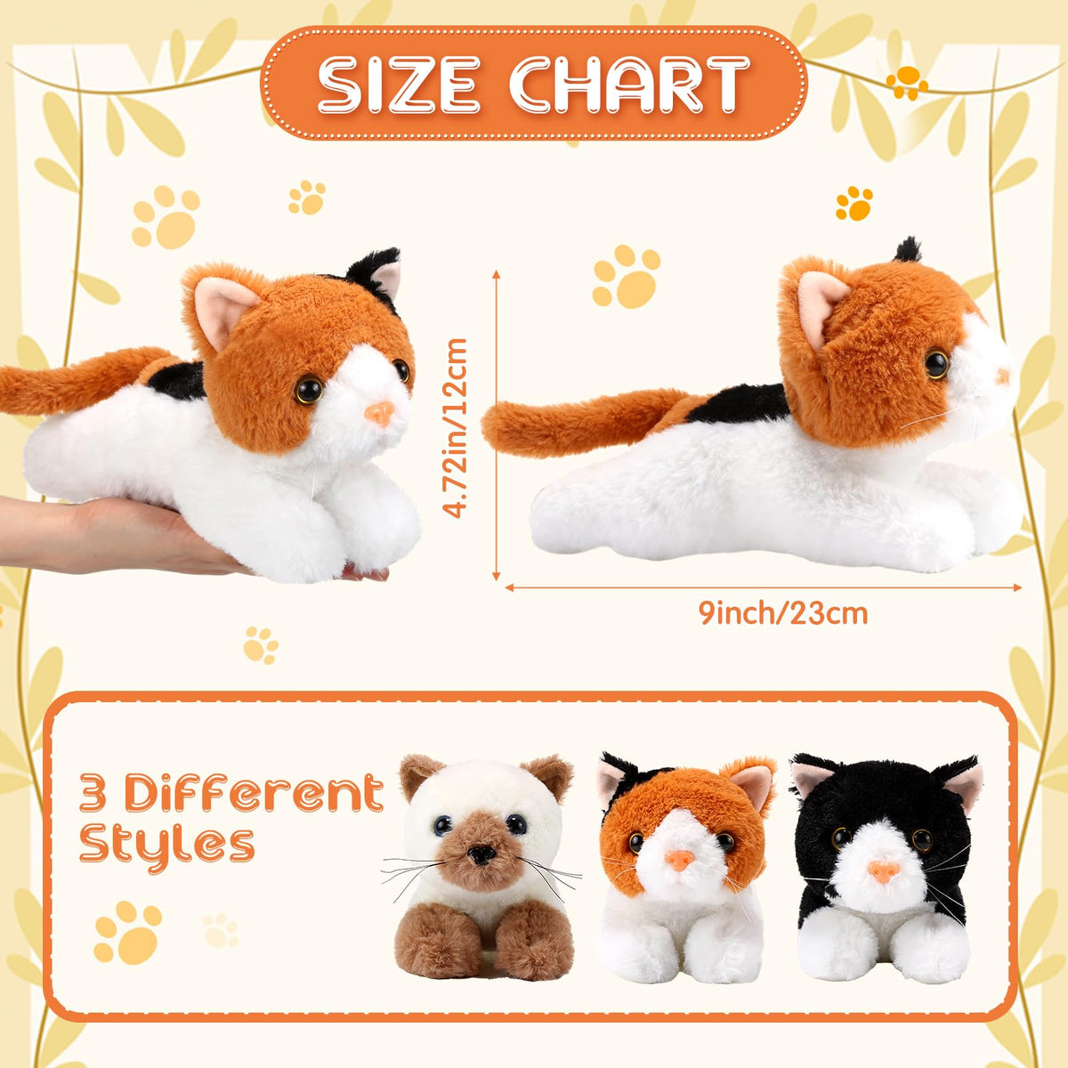 Harrycle 3-Pack 9-Inch Cat Plush Toys – Cute Kitten Stuffed Animals for Kids & Gifts