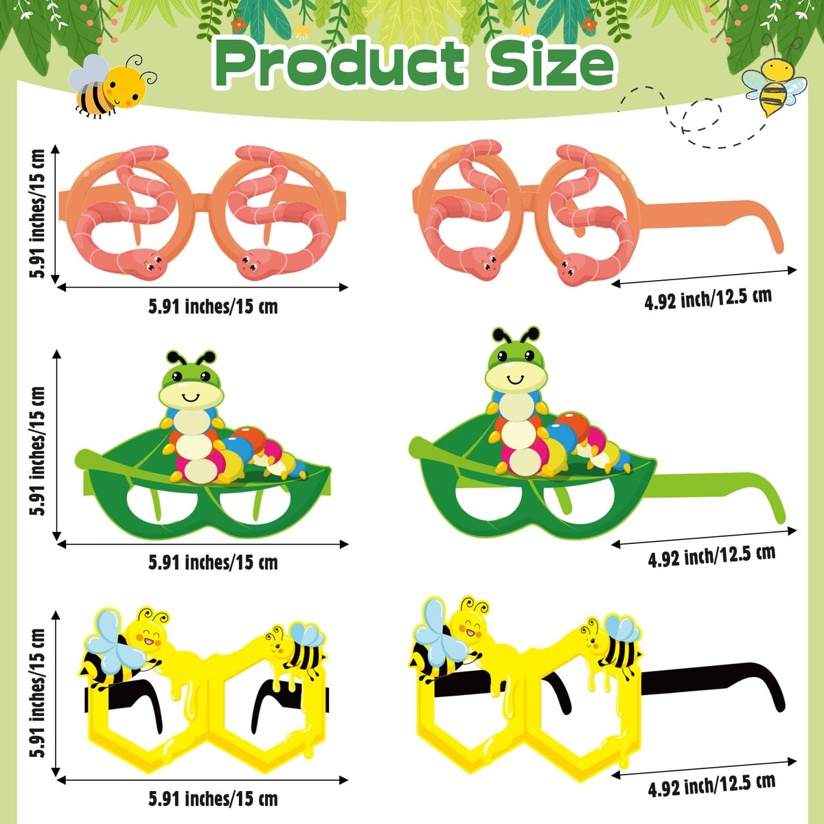 Harrycle 32 Pcs Bug Party Decorations — Summer Insect Paper Glasses & Photo Booth Props