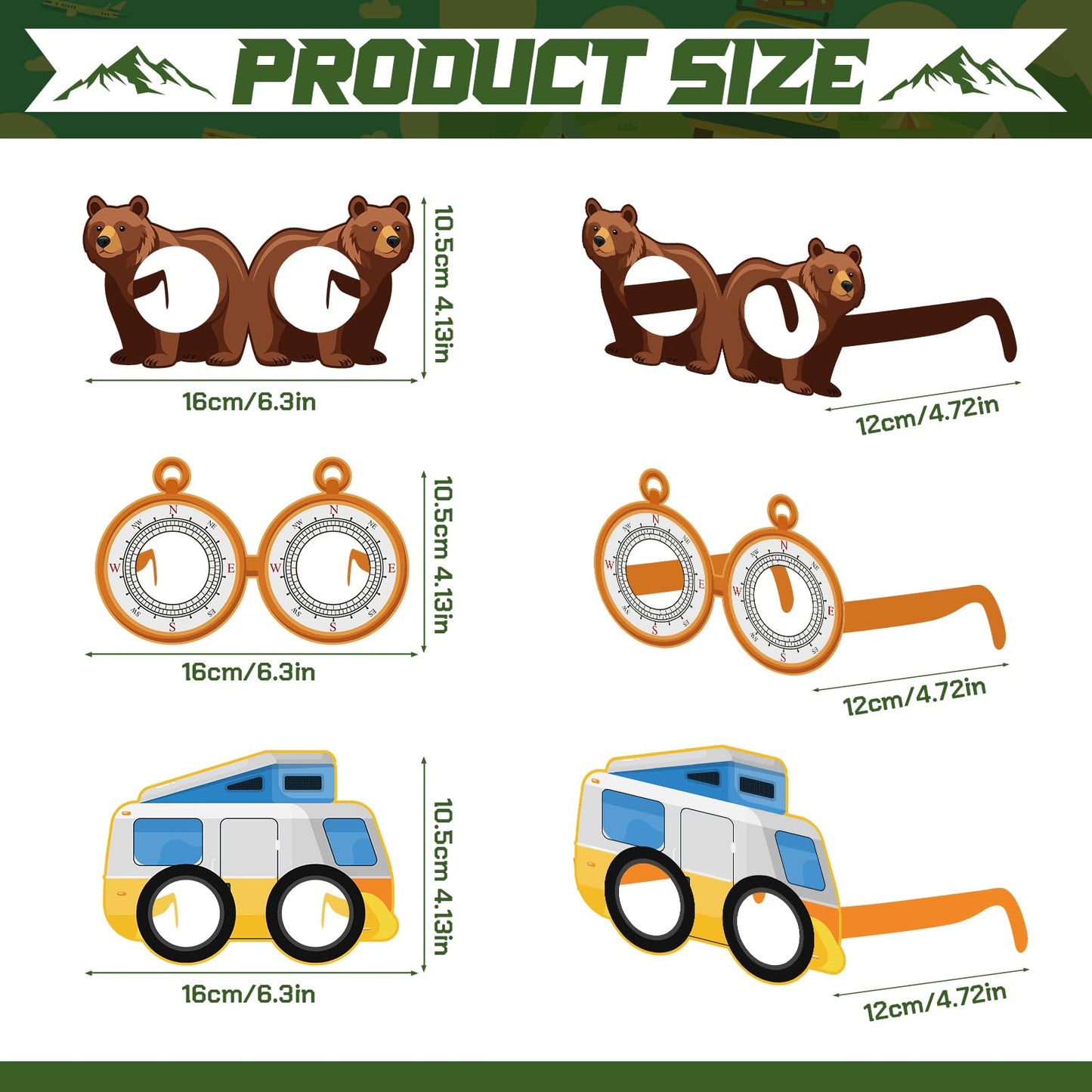 Harrycle 32 Pcs Camping Glasses Set | Camper Theme Paper Frames & Photo Booth Props