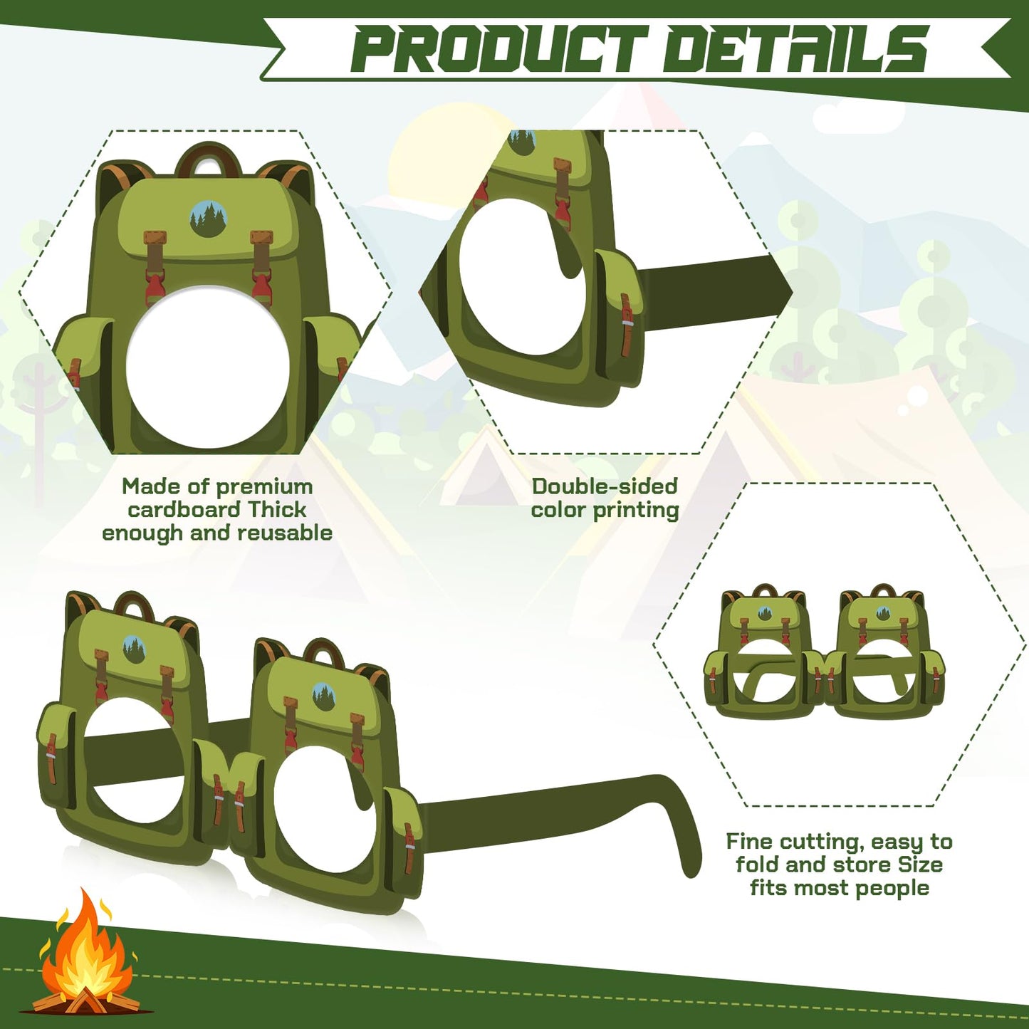 Harrycle 32 Pcs Camping Glasses Set | Camper Theme Paper Frames & Photo Booth Props