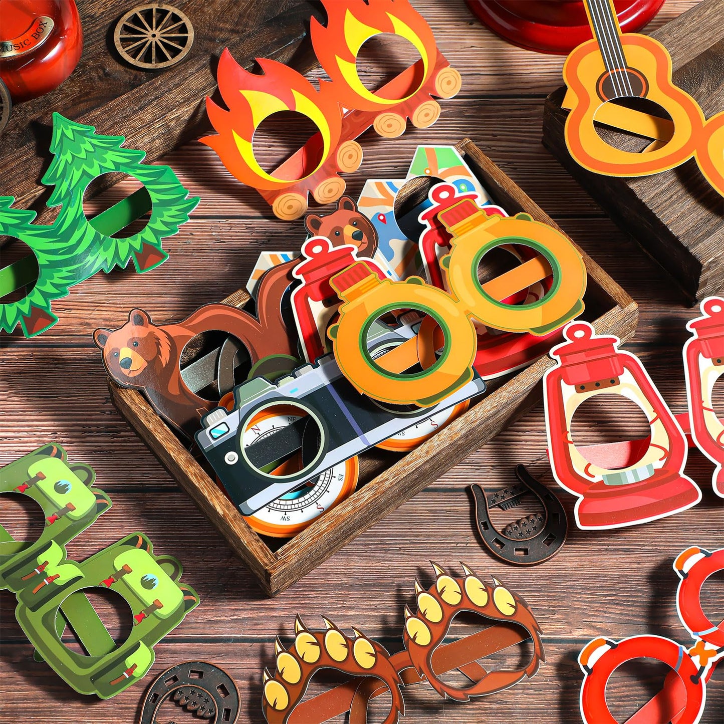 Harrycle 32 Pcs Camping Glasses Set | Camper Theme Paper Frames & Photo Booth Props