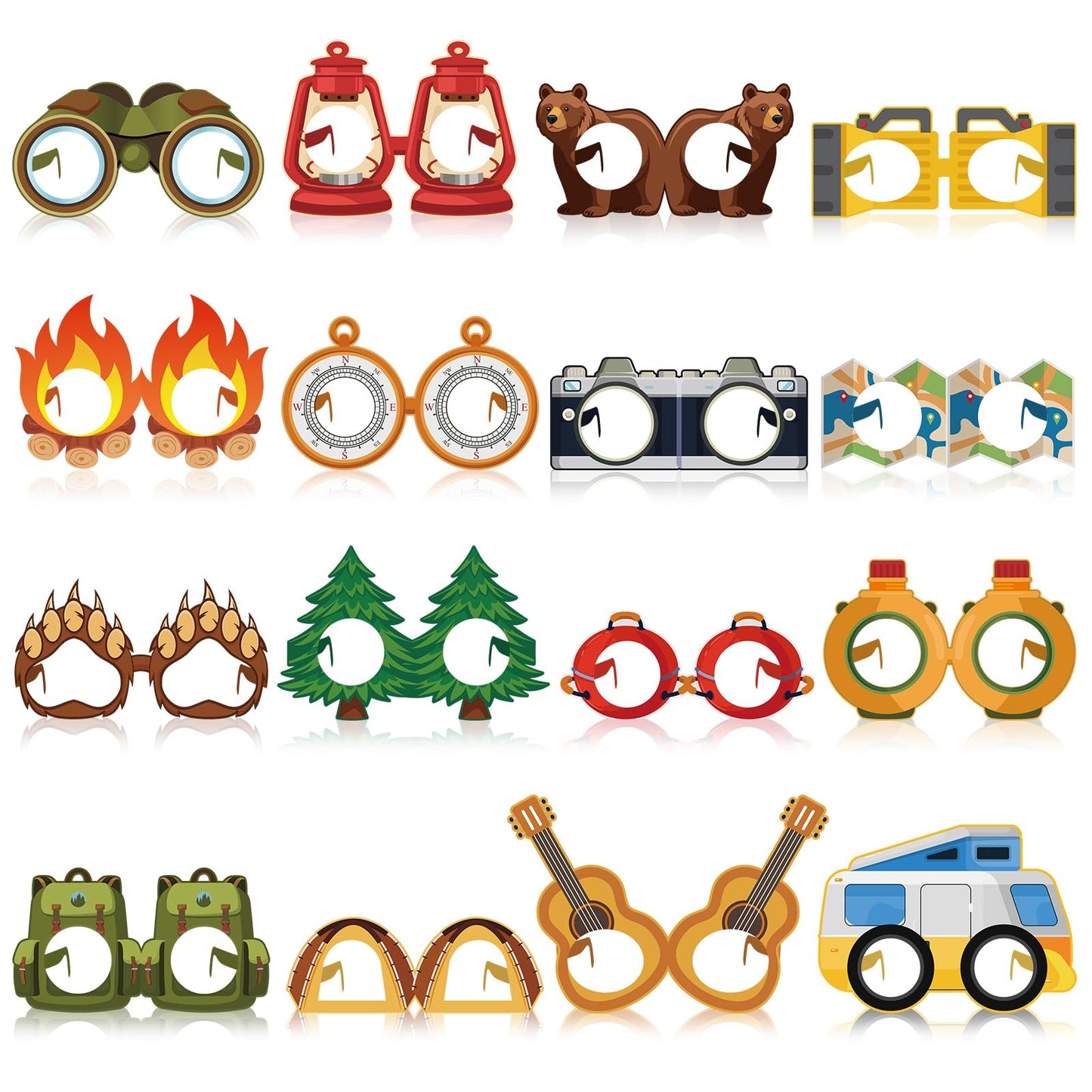 Harrycle 32 Pcs Camping Glasses Set | Camper Theme Paper Frames & Photo Booth Props