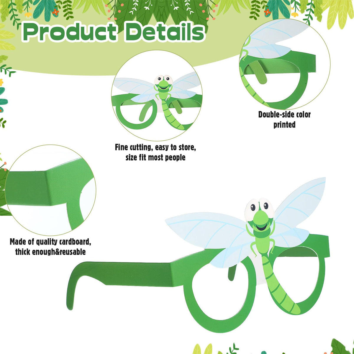 Harrycle 32 Pcs Bug Party Decorations — Summer Insect Paper Glasses & Photo Booth Props