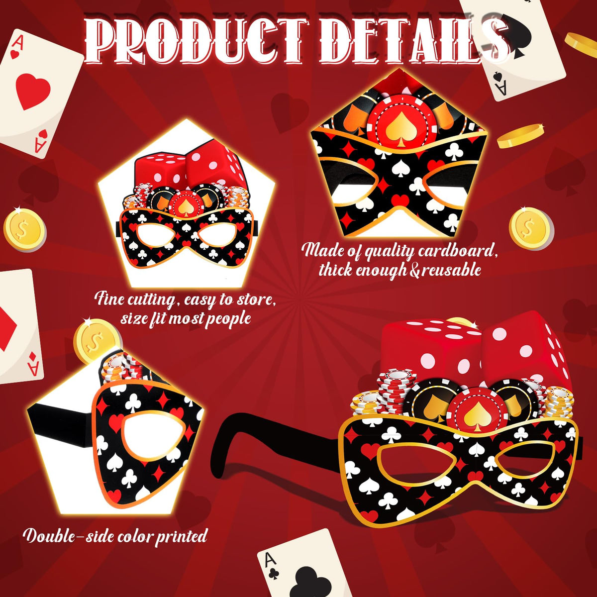 Harrycle 32 Pcs Casino Night Decorations: Las Vegas Glasses & Photo Booth Props Kit