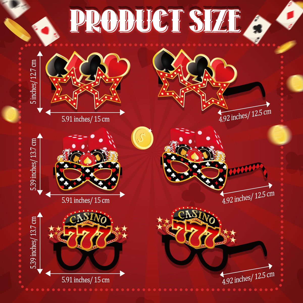 Harrycle 32 Pcs Casino Night Decorations: Las Vegas Glasses & Photo Booth Props Kit