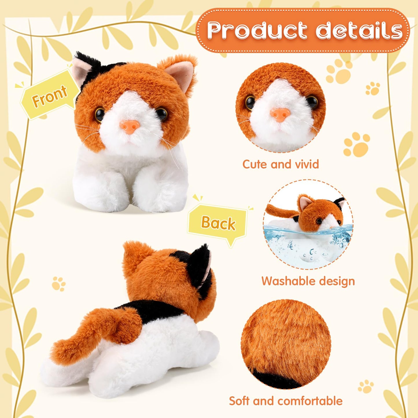 Harrycle 3-Pack 9-Inch Cat Plush Toys – Cute Kitten Stuffed Animals for Kids & Gifts
