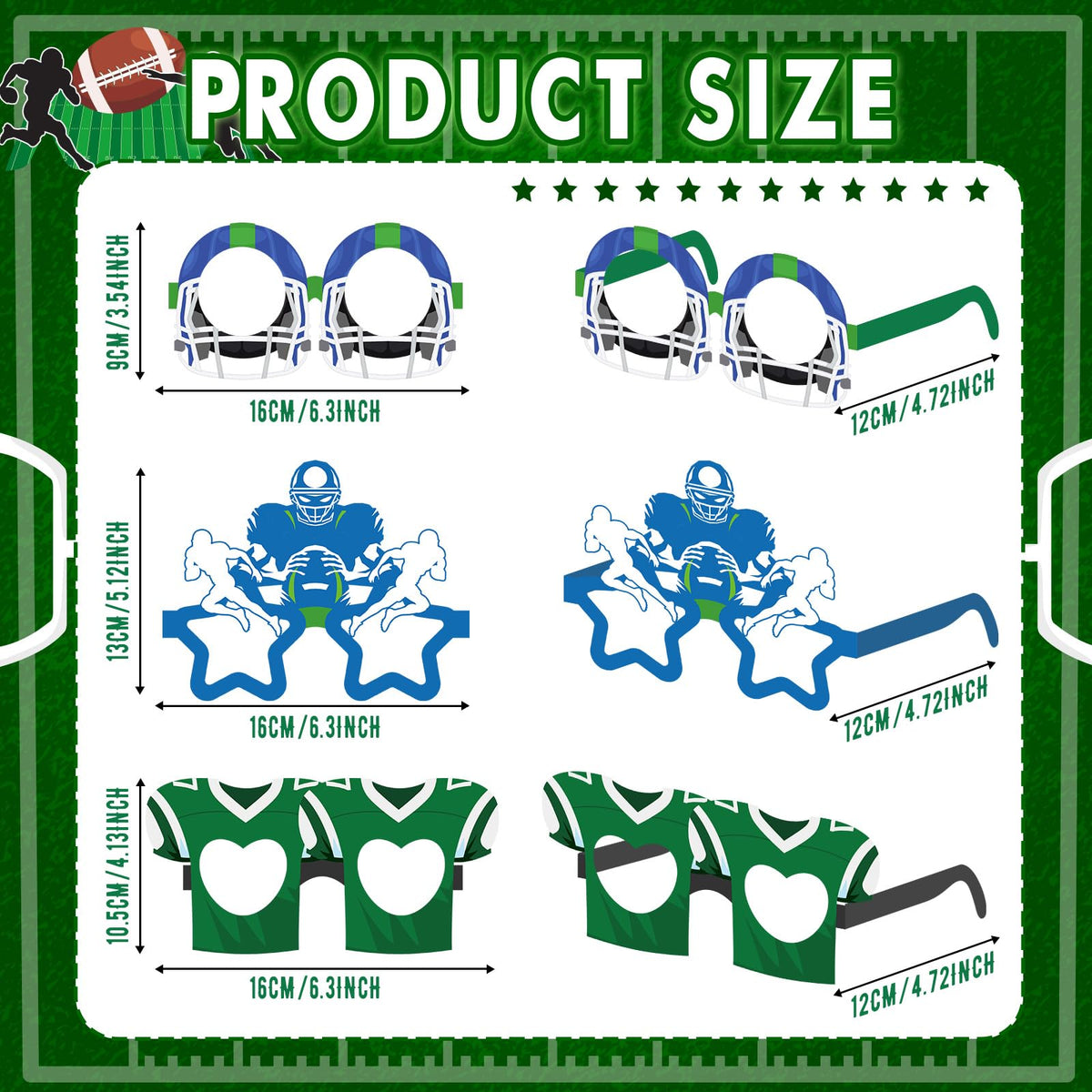 Harrycle 32 Pcs Football Party Decorations – Touchdown Paper Glasses & Photo Booth Props
