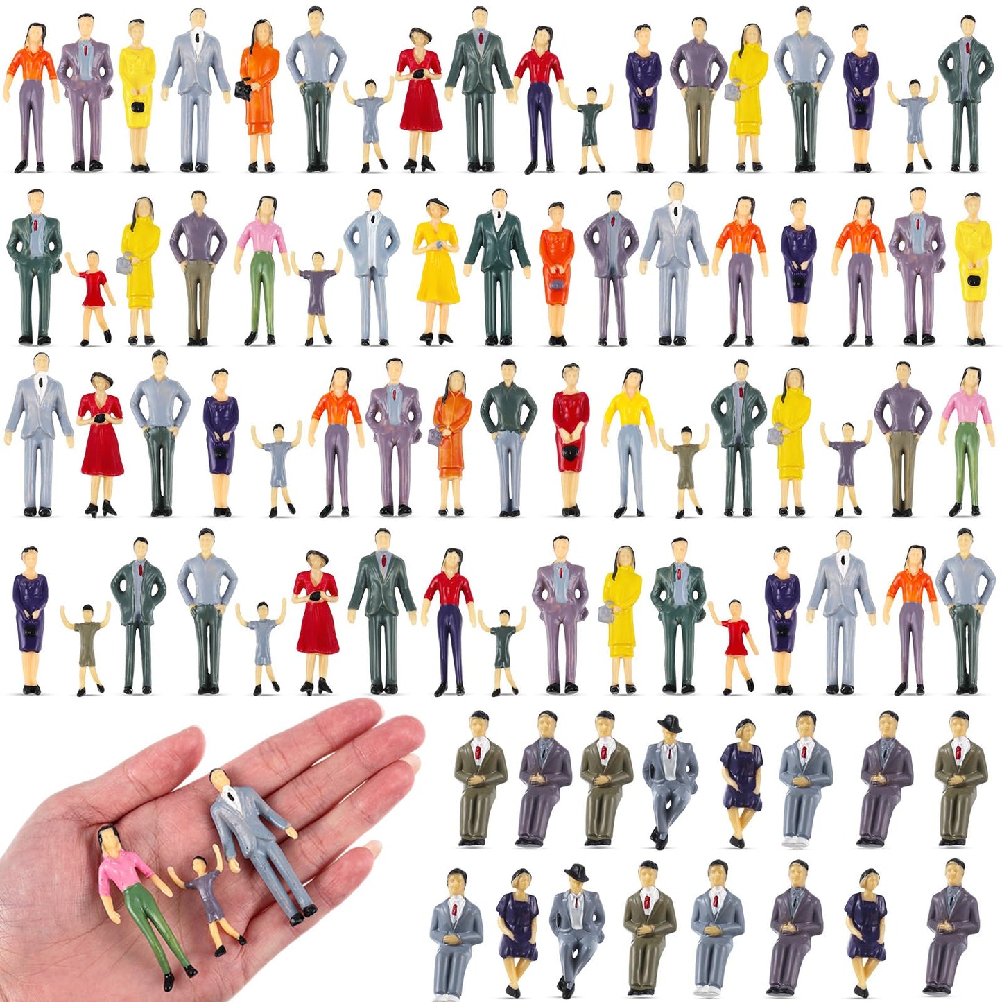 Harrycle 100 Pcs Mini People Figurines – 1:30 Scale, Hand-Painted Plastic Figures for Miniatures