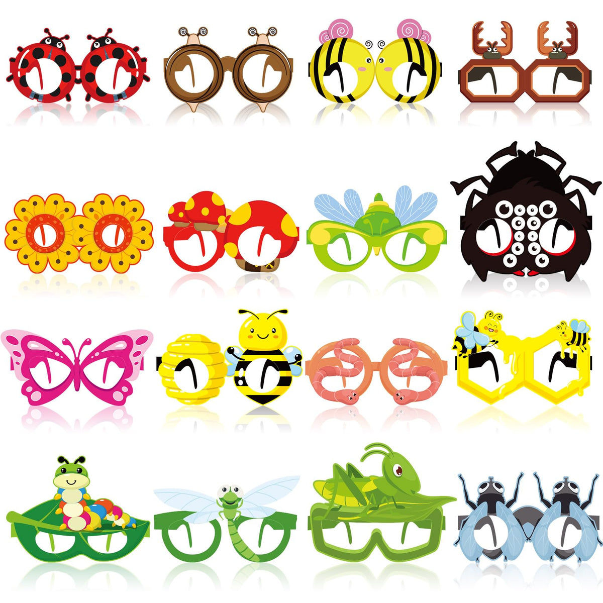 Harrycle 32 Pcs Bug Party Decorations — Summer Insect Paper Glasses & Photo Booth Props