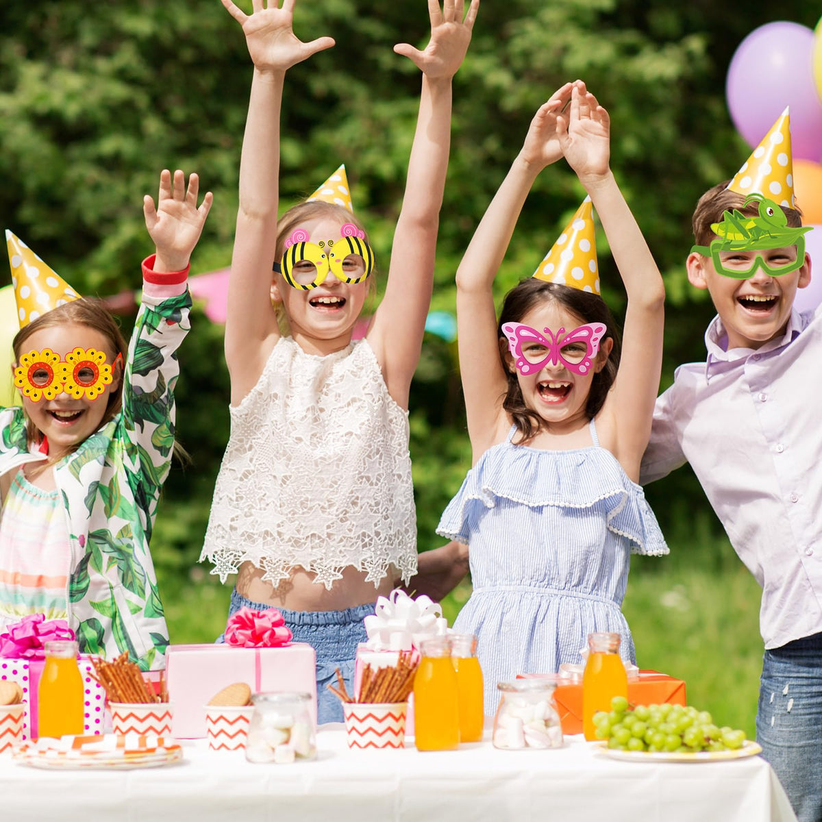 Harrycle 32 Pcs Bug Party Decorations — Summer Insect Paper Glasses & Photo Booth Props