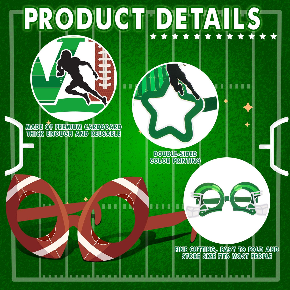 Harrycle 32 Pcs Football Party Decorations – Touchdown Paper Glasses & Photo Booth Props