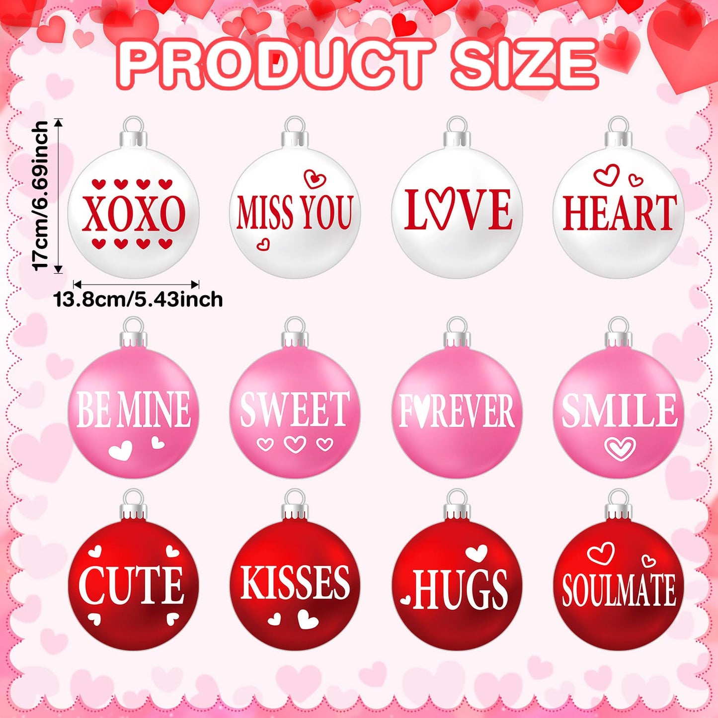 Harrycle 54 Pcs Valentine's Day Hanging Decorations Set - Red Pink White Ball Ornaments & Foil Swirls for Parties