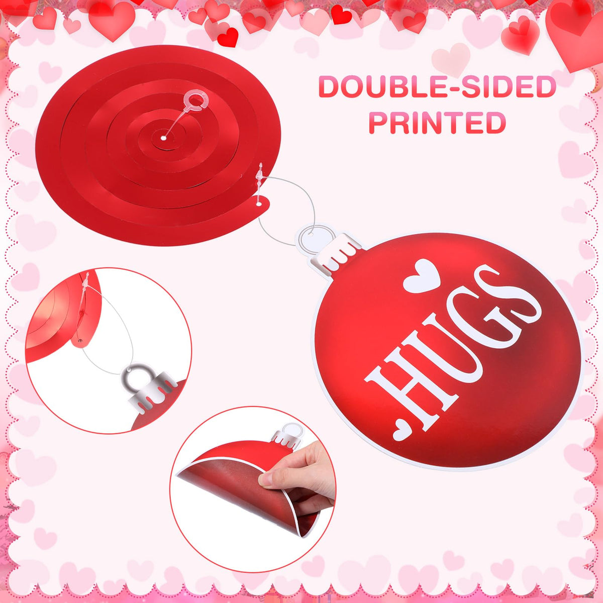 Harrycle 54 Pcs Valentine's Day Hanging Decorations Set - Red Pink White Ball Ornaments & Foil Swirls for Parties