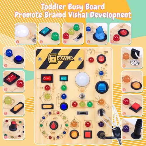 HarVow Busy Board with LED Light Switches – Montessori Toddler Toy for 1–3 Years