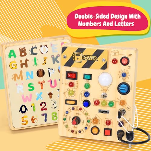 HarVow Busy Board with LED Light Switches – Montessori Toddler Toy for 1–3 Years