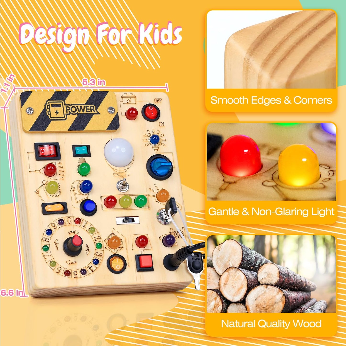HarVow Busy Board with LED Light Switches – Montessori Toddler Toy for 1–3 Years