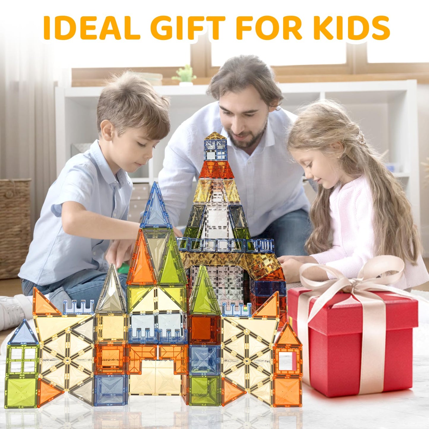 HarworLife 120 PCS Diamond Magnetic Tiles – STEM Toy Set with 2 Cars for Kids 3–9+