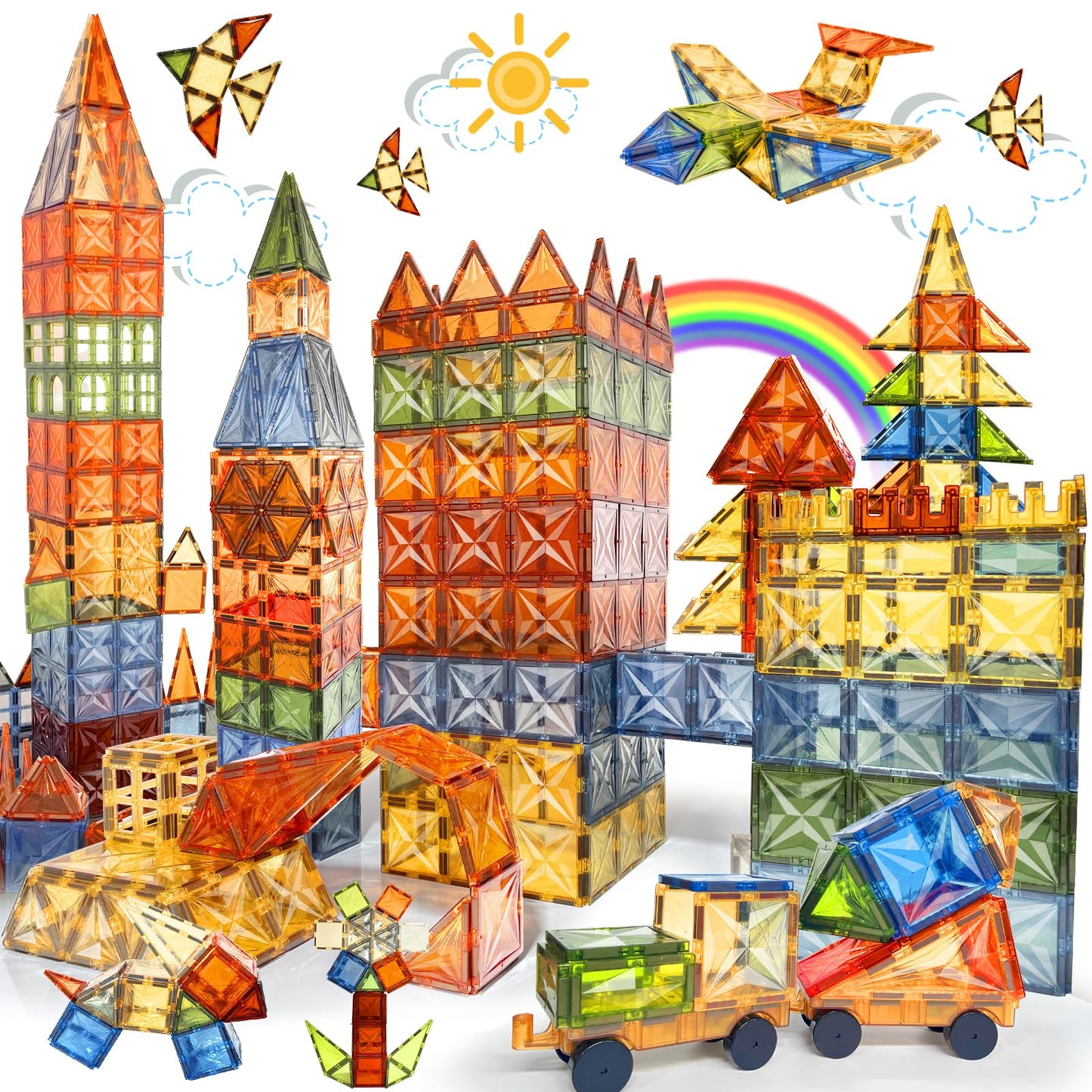 HarworLife 120 PCS Diamond Magnetic Tiles – STEM Toy Set with 2 Cars for Kids 3–9+