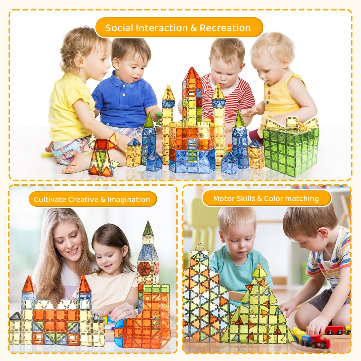 HarworLife 120 PCS Diamond Magnetic Tiles – STEM Toy Set with 2 Cars for Kids 3–9+