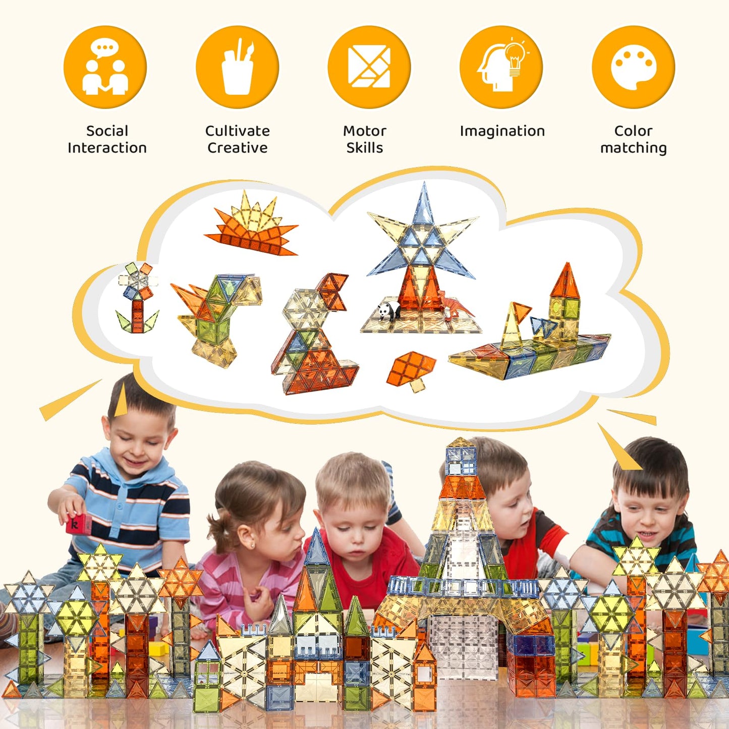 HarworLife 120 PCS Diamond Magnetic Tiles – STEM Toy Set with 2 Cars for Kids 3–9+
