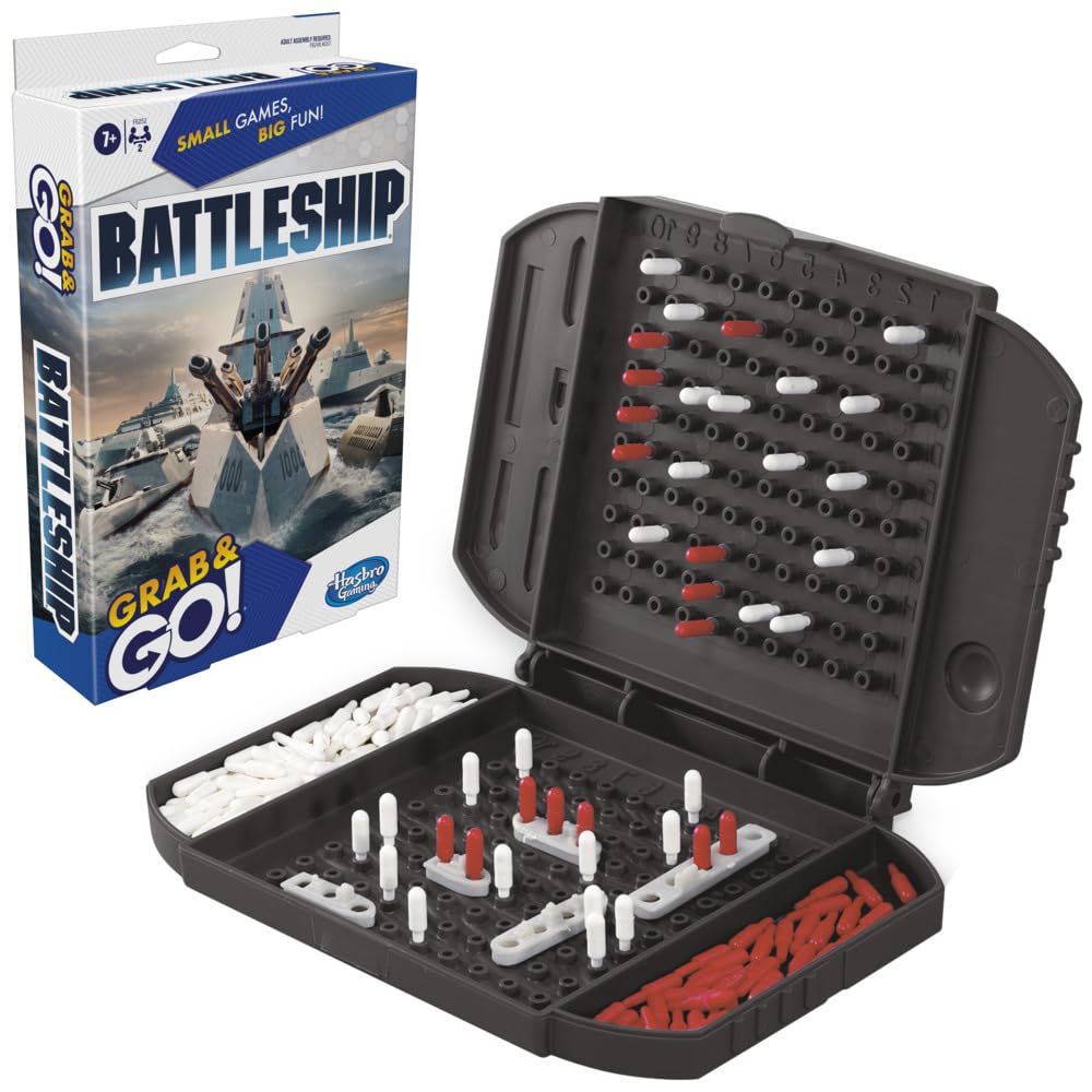 Hasbro Battleship Grab and Go – Portable 2-Player Travel Battleship (Ages 7+)