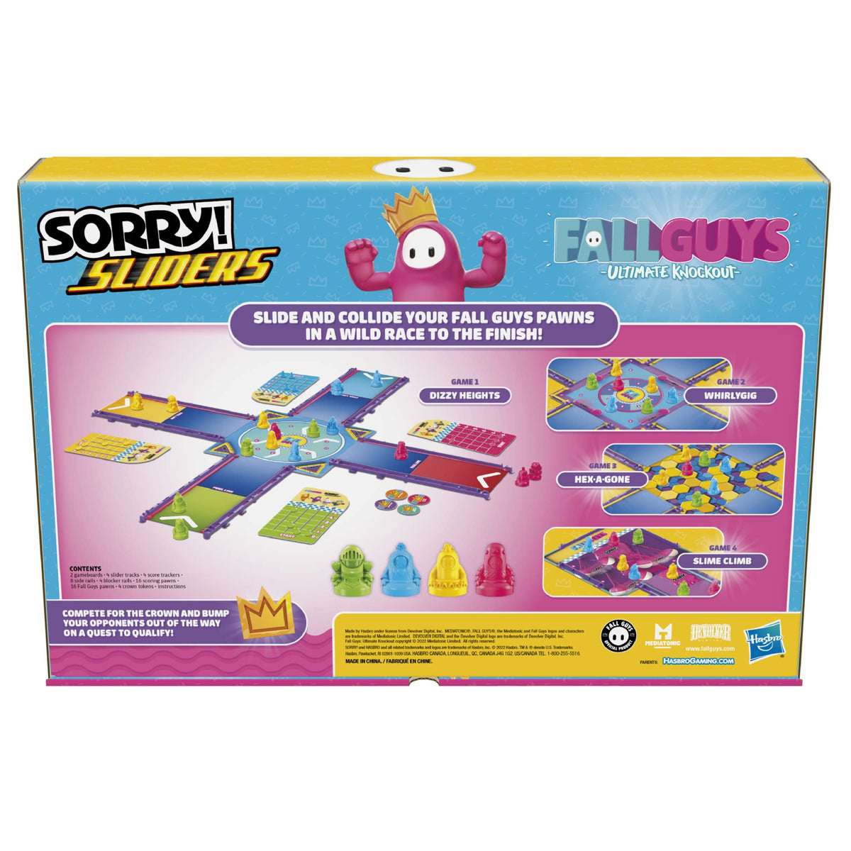 Hasbro Gaming Sorry Sliders Fall Guys Ultimate Knockout Board Game – Family Fun for Ages 8 and Up
